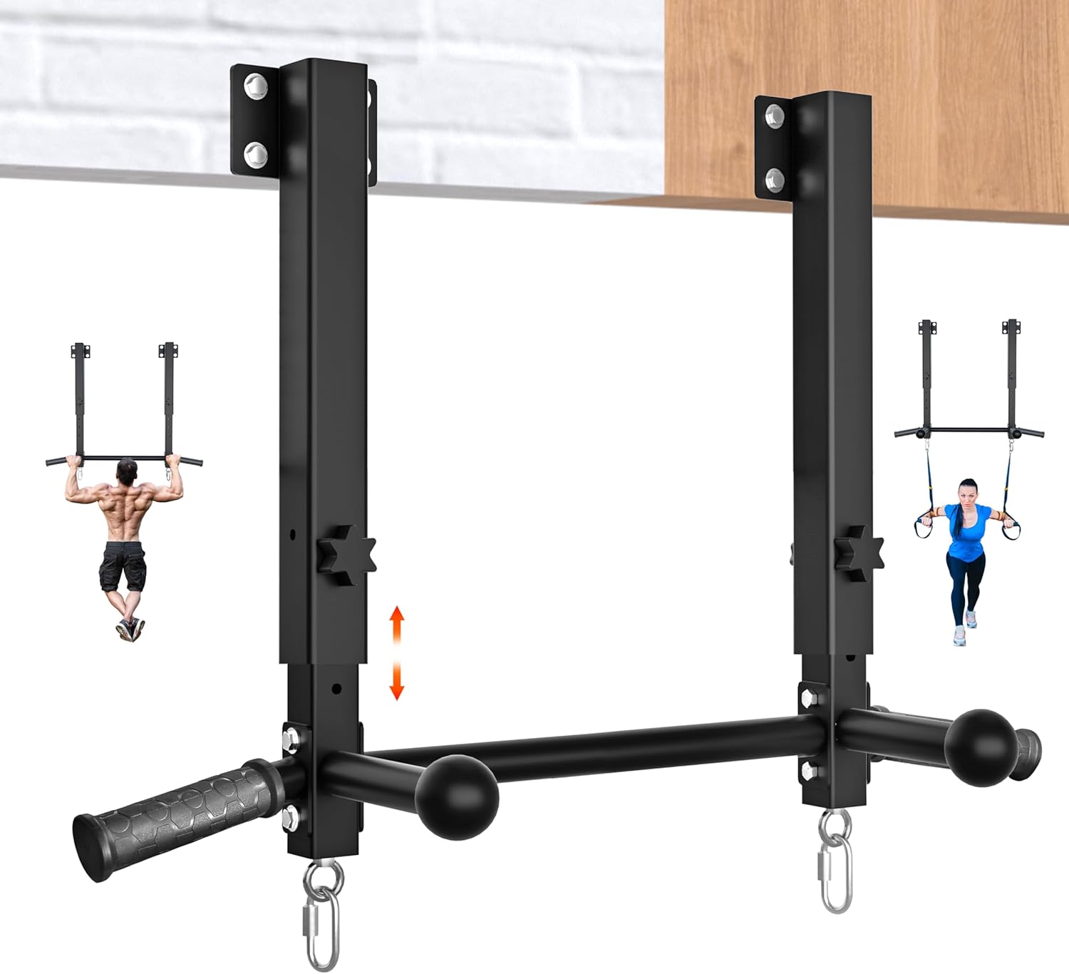 Joist Mounted Pull Up Bar, 800 lbs Heavy Duty Wall Mounted Chin Up Bar, Adjustable Height Pullup Bar for Garage, Basement, Backyard, Beam and Rafter Mount, Easy Installation, Ideal for Multiple Grip Options