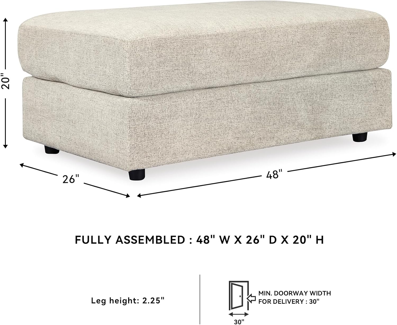 Signature Design by Ashley Soletren Contemporary Chenille Oversized Ottoman, Off-White