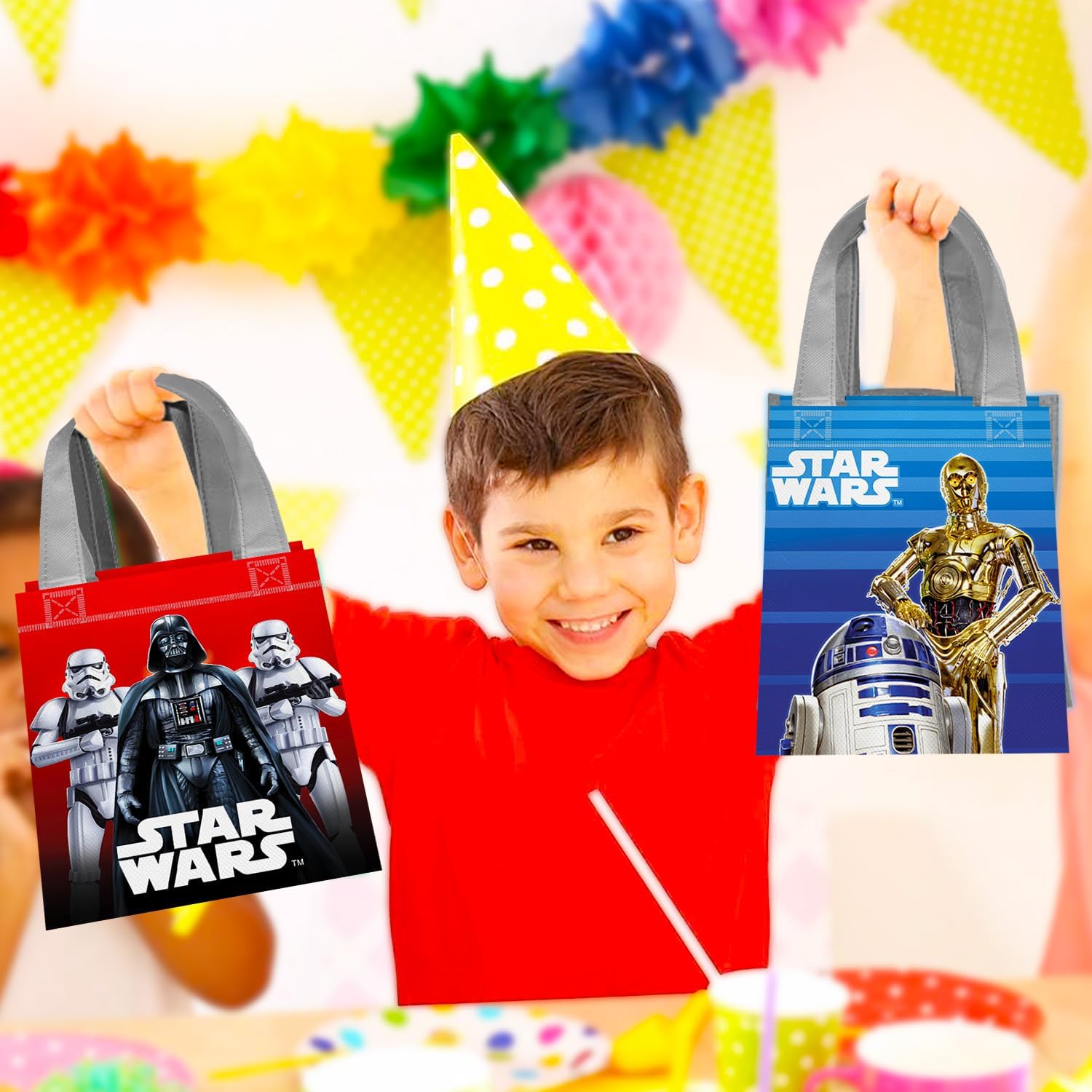 Star Wars Party Favor Bags Set – 24 Pack 8" Goodie Bags for Kids Bulk Reusable Mini Totes | Star Wars Birthday Party Supplies