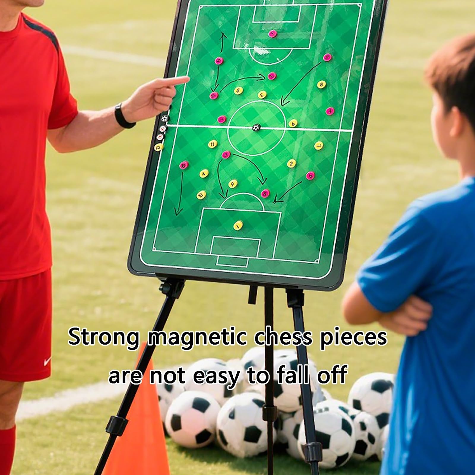 Lavagnetta per Allenatore Calcio, Lavagna Magnetica Calcio, con Treppiede e Borsa per Il Trasporto, Materiale Resistente, Facile da Trasportare, Ideale per L'insegnamento