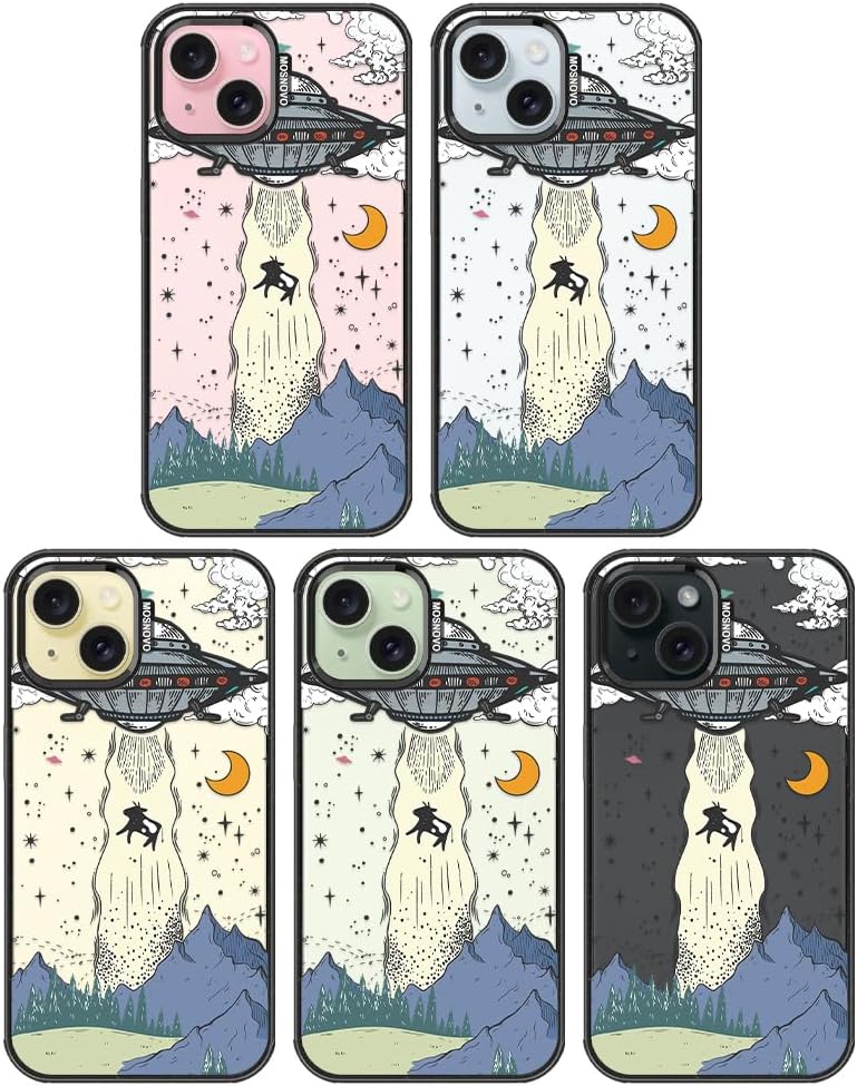 MOSNOVO Case for iPhone 15, [10ft 4X Military-Grade Drop Protection] Durable & Shockproof Phone Case Cover Design for iPhone 15 - UFO - Clear Black