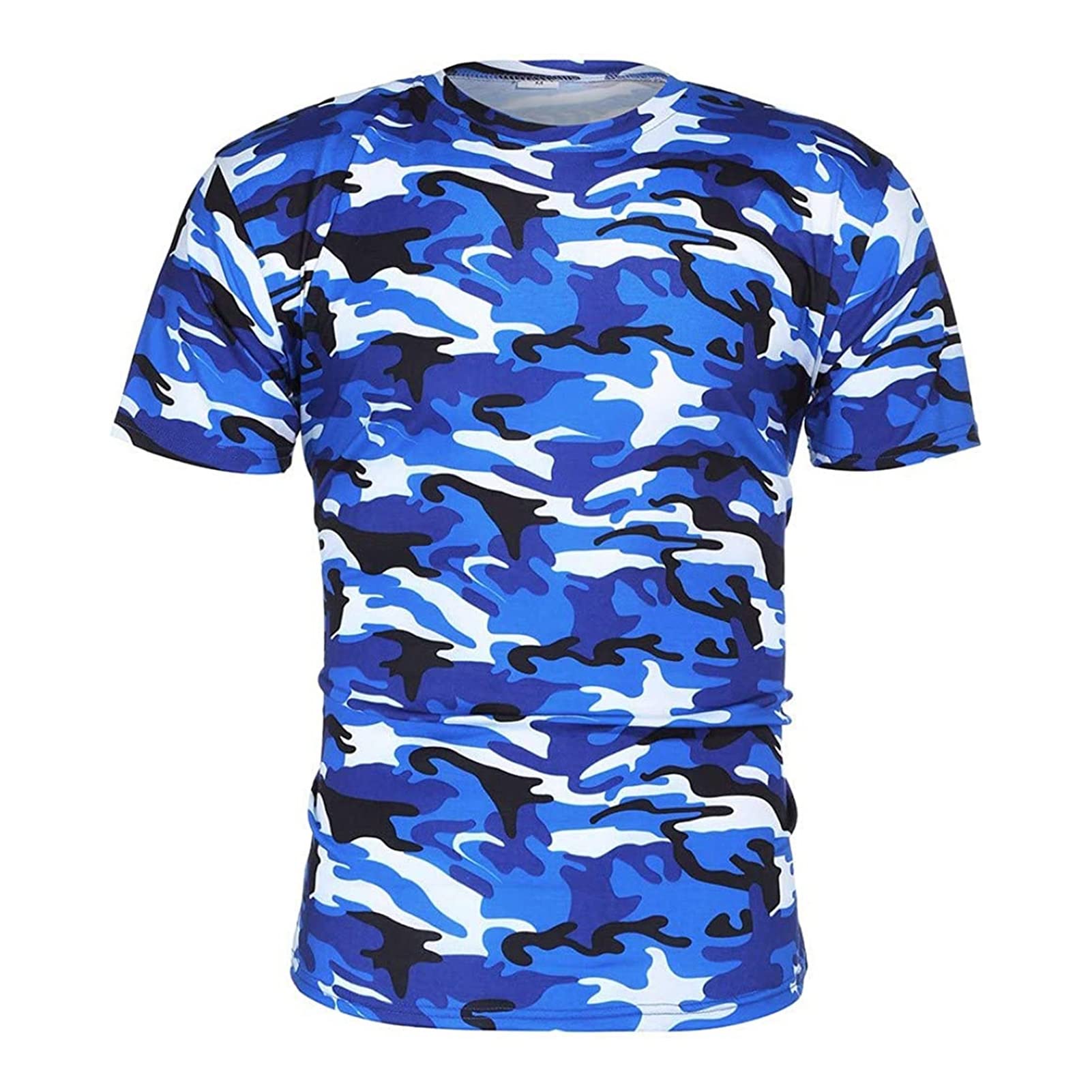 Men's Regular Fit Camo Crewneck T-Shirt Short Sleeve Camouflage Shirt Tops Slim Athletic Military Pullover Tees (Light Blue,6X-Large)