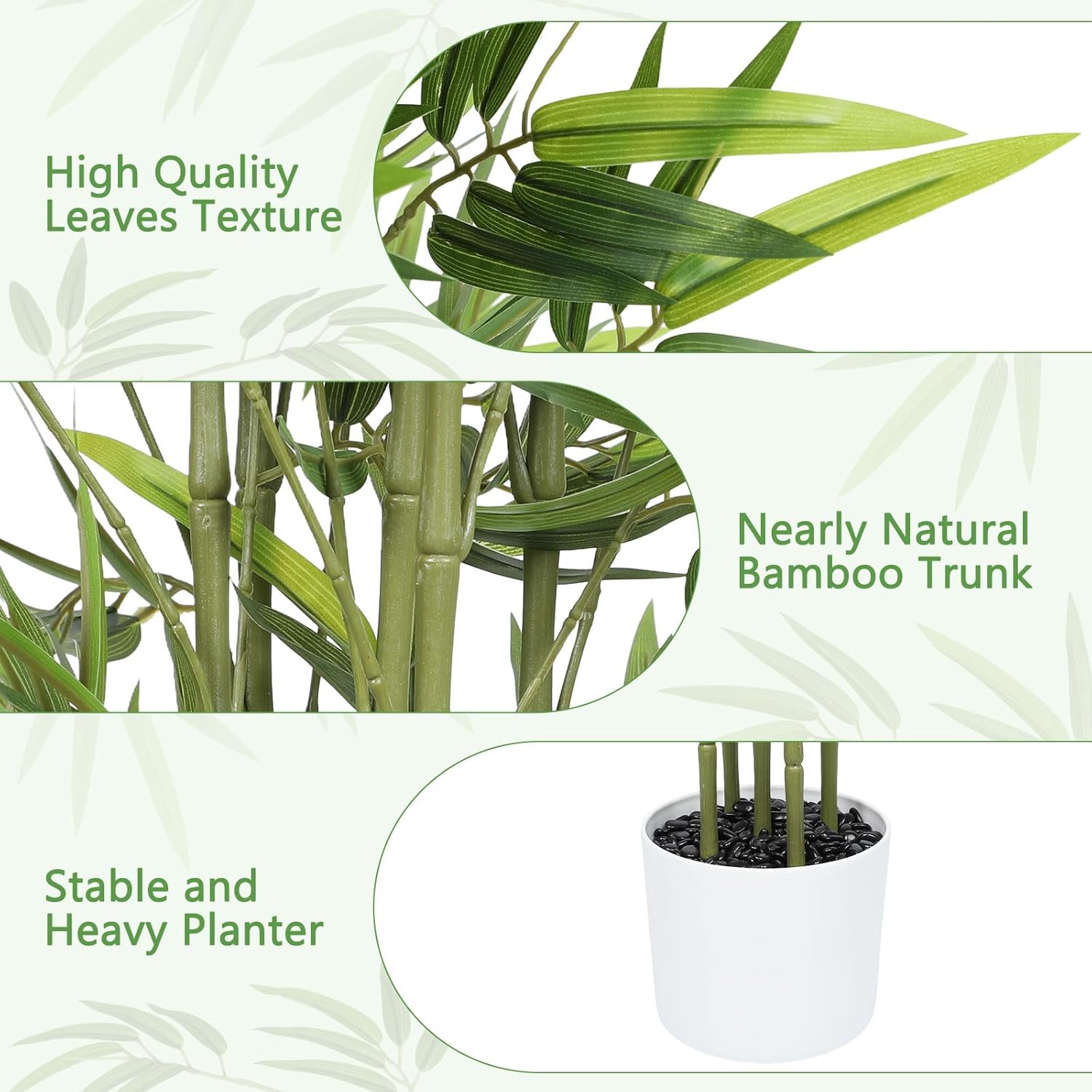 Artificial Bamboo Tree 6FT Tall, Fake Bamboo Plant with White Planter, Easy Assembly Realistic Faux Silk Tree with 5 Trunks, Lifelike Greenery for Home Office Living Room Corner Indoor Decor