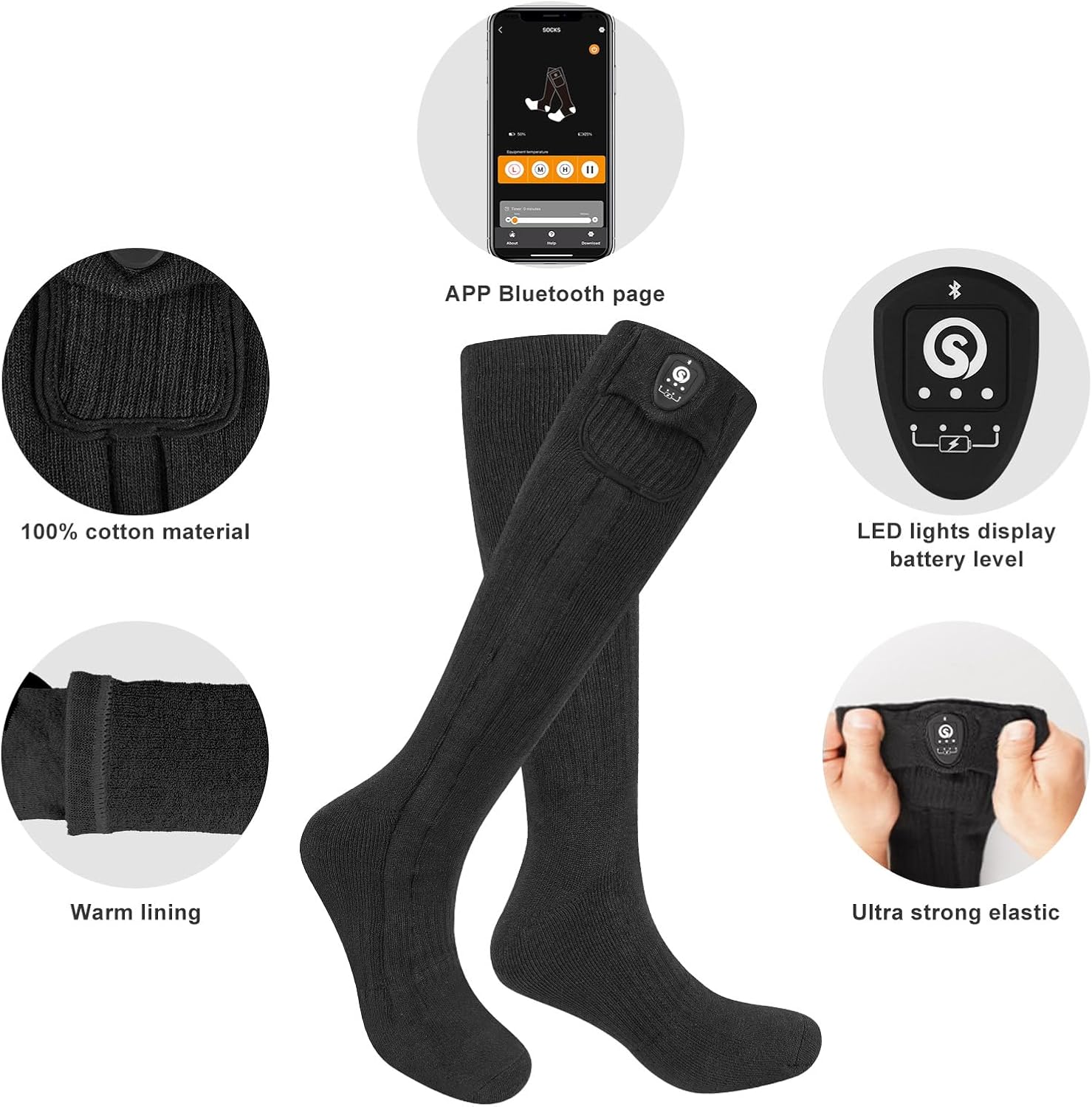 App control interface for heated socks on a smartphone