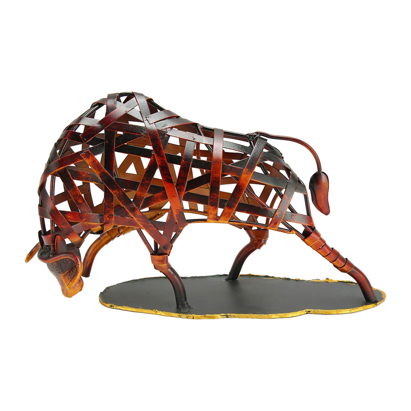 Aladeno Escultura de de Metal Hueco Estilo Retro Wall Street Bull Estatua Metal Escultura Moderna Hierro Trenzado Ganado Hogar Estatua Hecha a Mano Artesanía para Mesa Estante