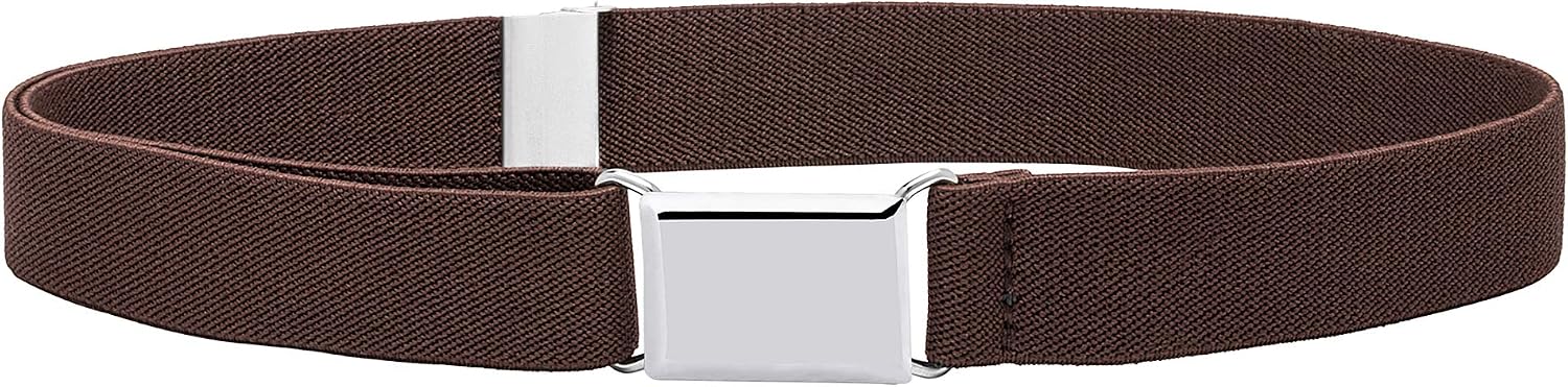 Buyless Fashion Kids Toddlers Baby Adjustable Elastic Stretch Belt with Silver Buckle - 5101-Brown