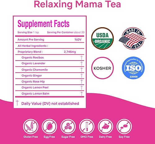 Miniatura 5 de Secrets Of Tea Relaxing Mama Tea – Natural USDA Orgánico Sin Cafeína – Seguro para el embarazo y la lactancia – Hasta 40 porciones – 20 unidades (1