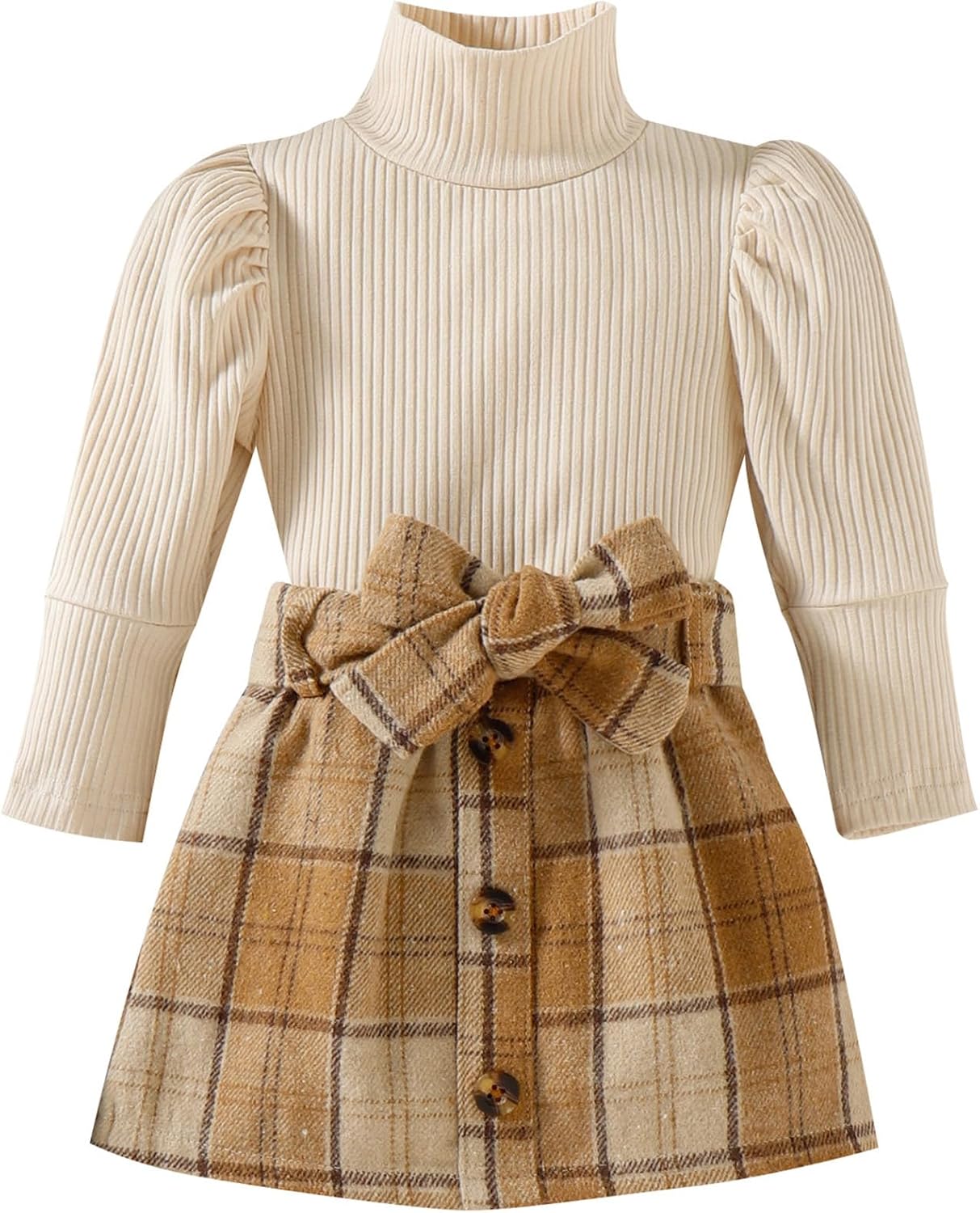 AMAWMW Toddler Baby Girl Fall Winter Clothes Long Sleeve Ruffle Shirt Corduroy Mini Skirt Infant Girl A-line Dress