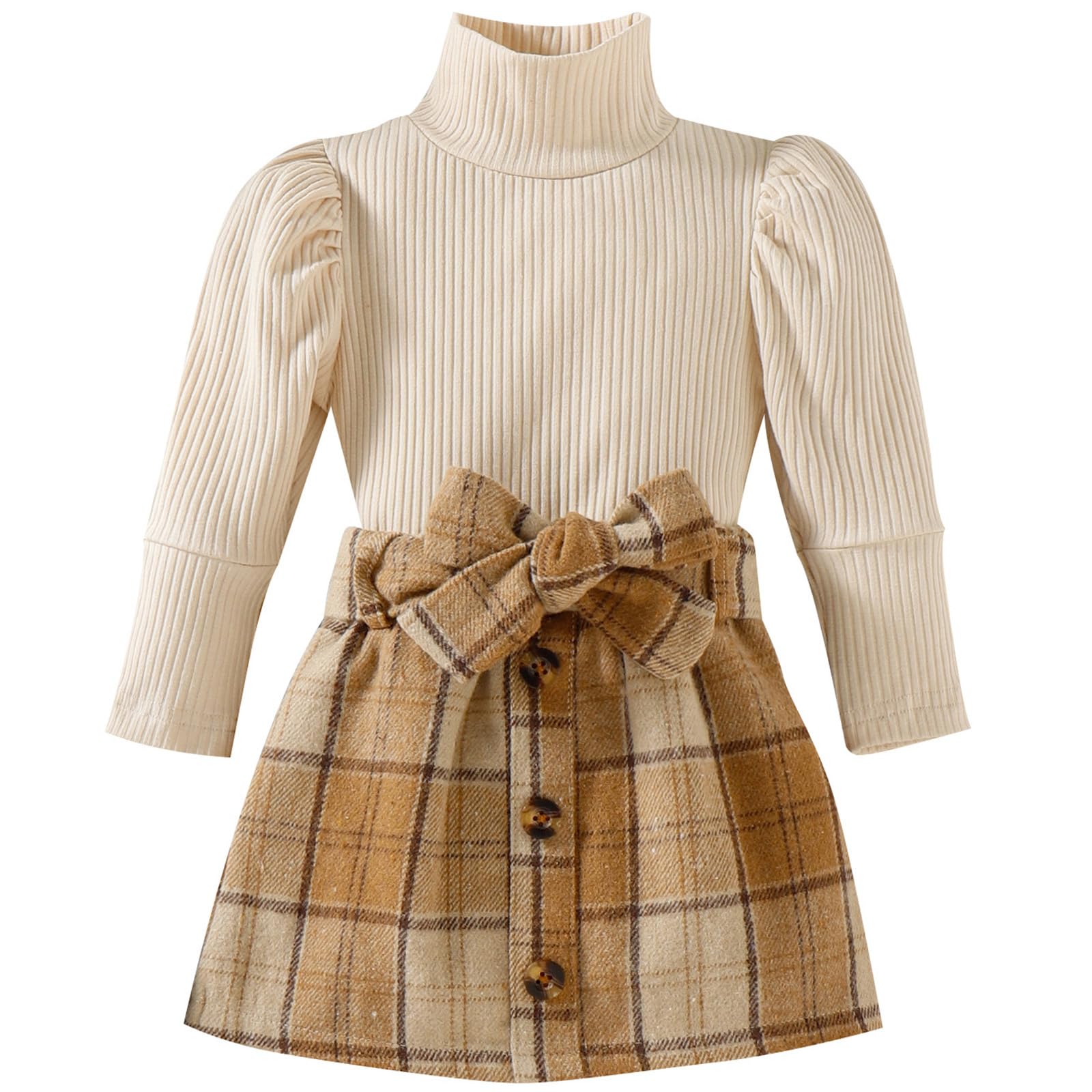 AMAWMW Ropa de otoño e invierno para niña, camisa de manga larga con volantes, mini falda de pana, vestido acampanado para niña