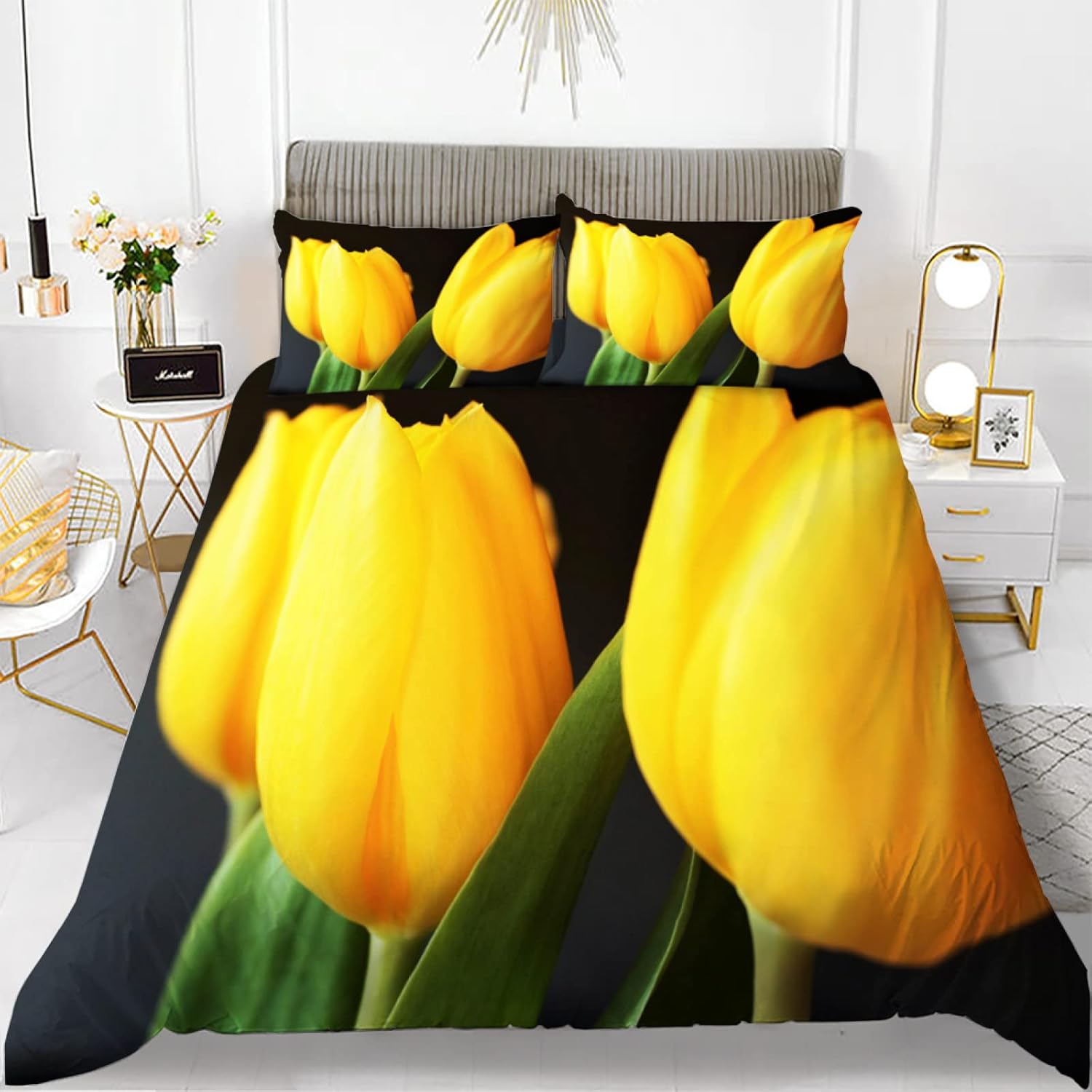 King Size Duvet Cover Sets Sky Blue Yellow Sunflower Reversible Soft