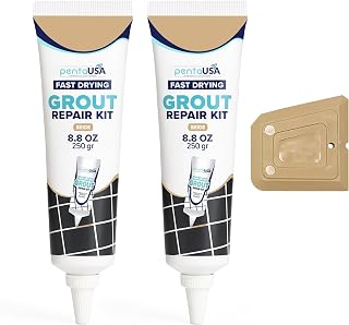 PentaUSA Premixed Beige Grout Repair Kit, 2 Pack 17.6oz Tubes - Odorless Tile Grout Renewer for Bathroom, Kitchen Floors & Walls