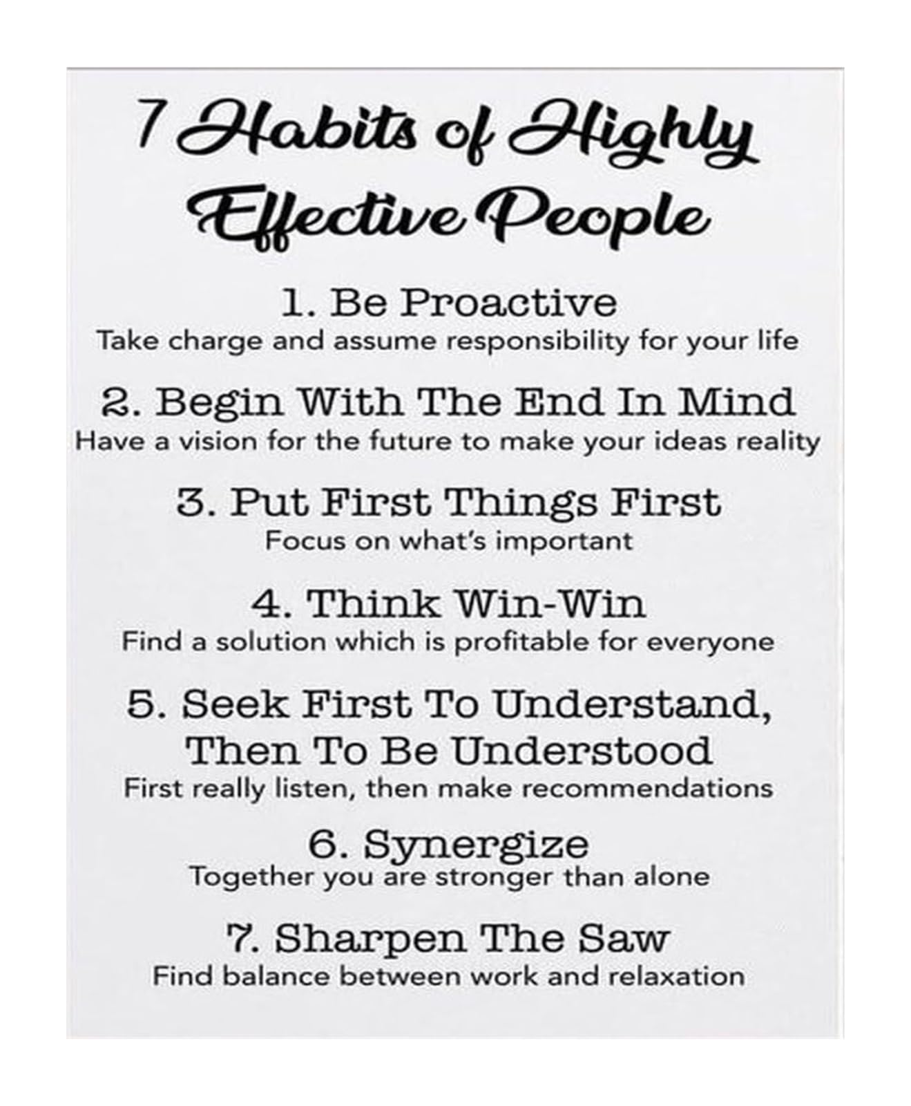 SSOPTMCB Highly Effective Habits Inspirational Poster Collection - Canvas Art on Leadership, Success & Self-Improvement(Framed,16x24inch(40x60cm))