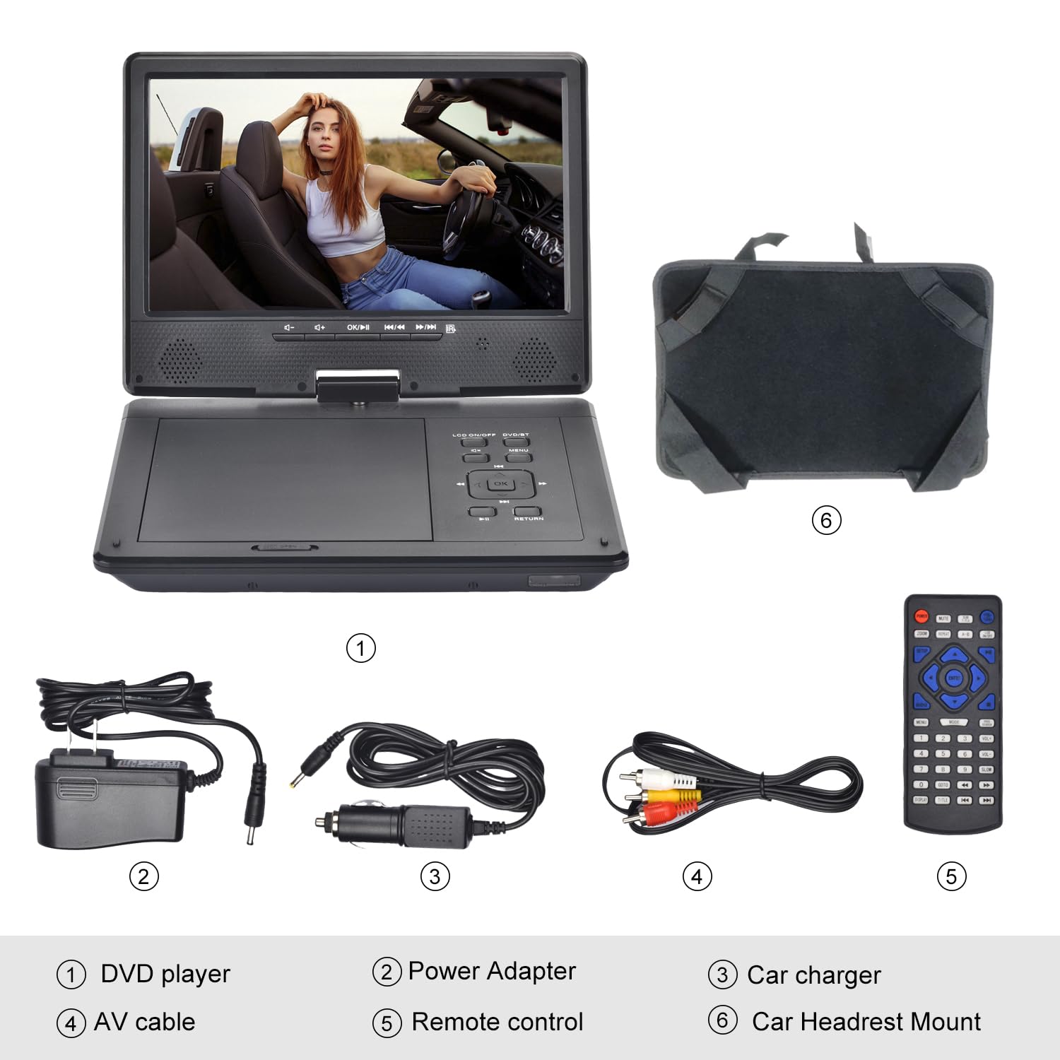 YOOHOO 12,5" Tragbarer DVD Player Bluetooth mit 10,5" HD Bildschirm für Kinder,für unterwegs,Auto Fernseher für kopfstütze, alle Regionen kostenlos, Wiedergabe Aller Formate MKV/MP4/WAV/CD/1080P