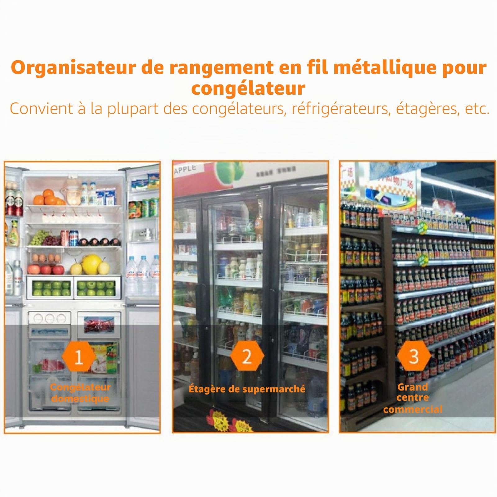 Focket 2 pcs paniers de congélation, bacs d'organisateur de Panier en Fil métallique Profond avec poignées pour Cuisine, Garde-Manger, placards, Organisateur de congélateur