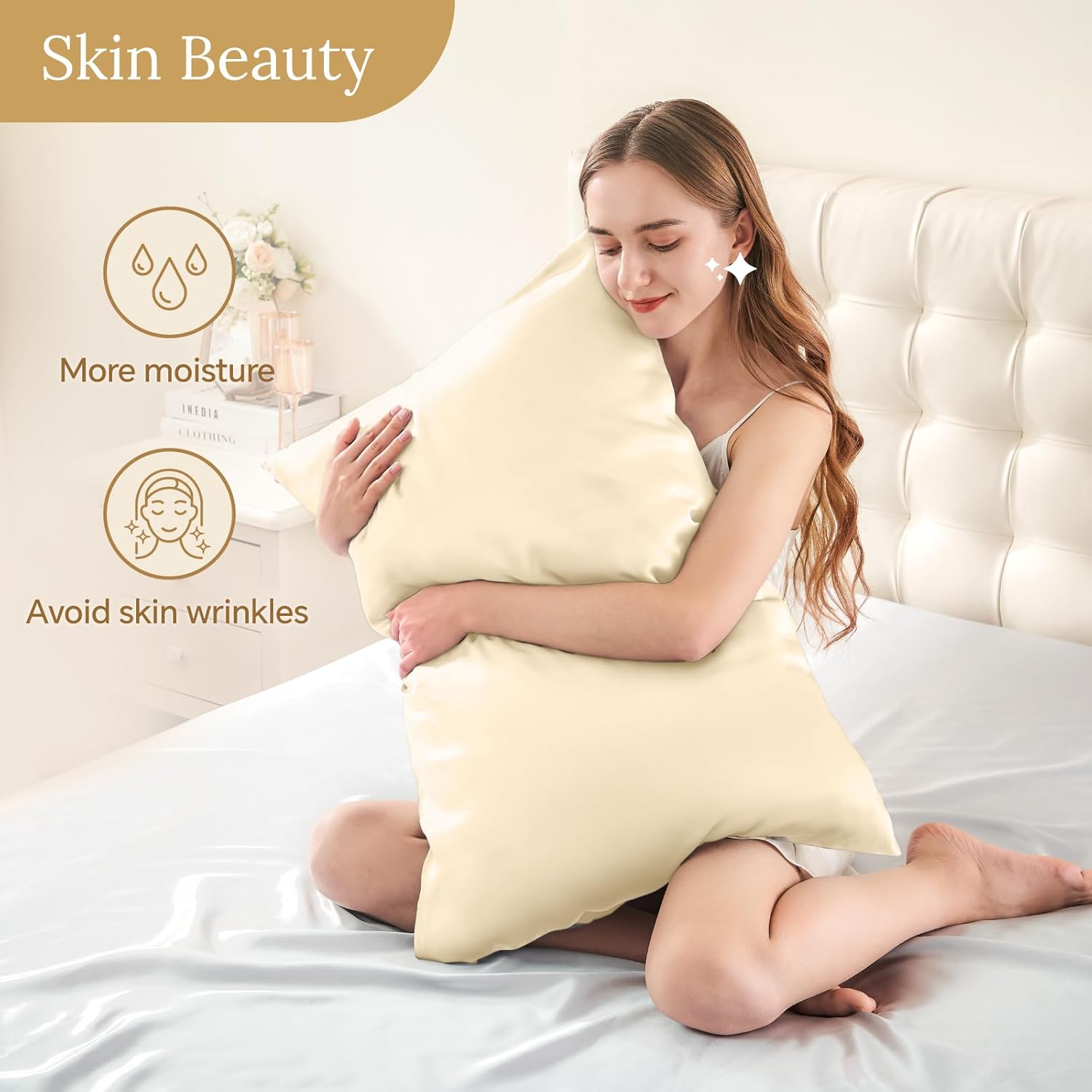 INFIIXSO Mulberry Silk Pillowcase for Hair and Skin, Silk Pillow Cases Queen Size Set of 2 with Hidden Zipper 20x30 Inches, Ultra Smooth and Soft Cooling Pillow Cases for Hot Sleepers(Ivory, 2 Pack) - Image 3