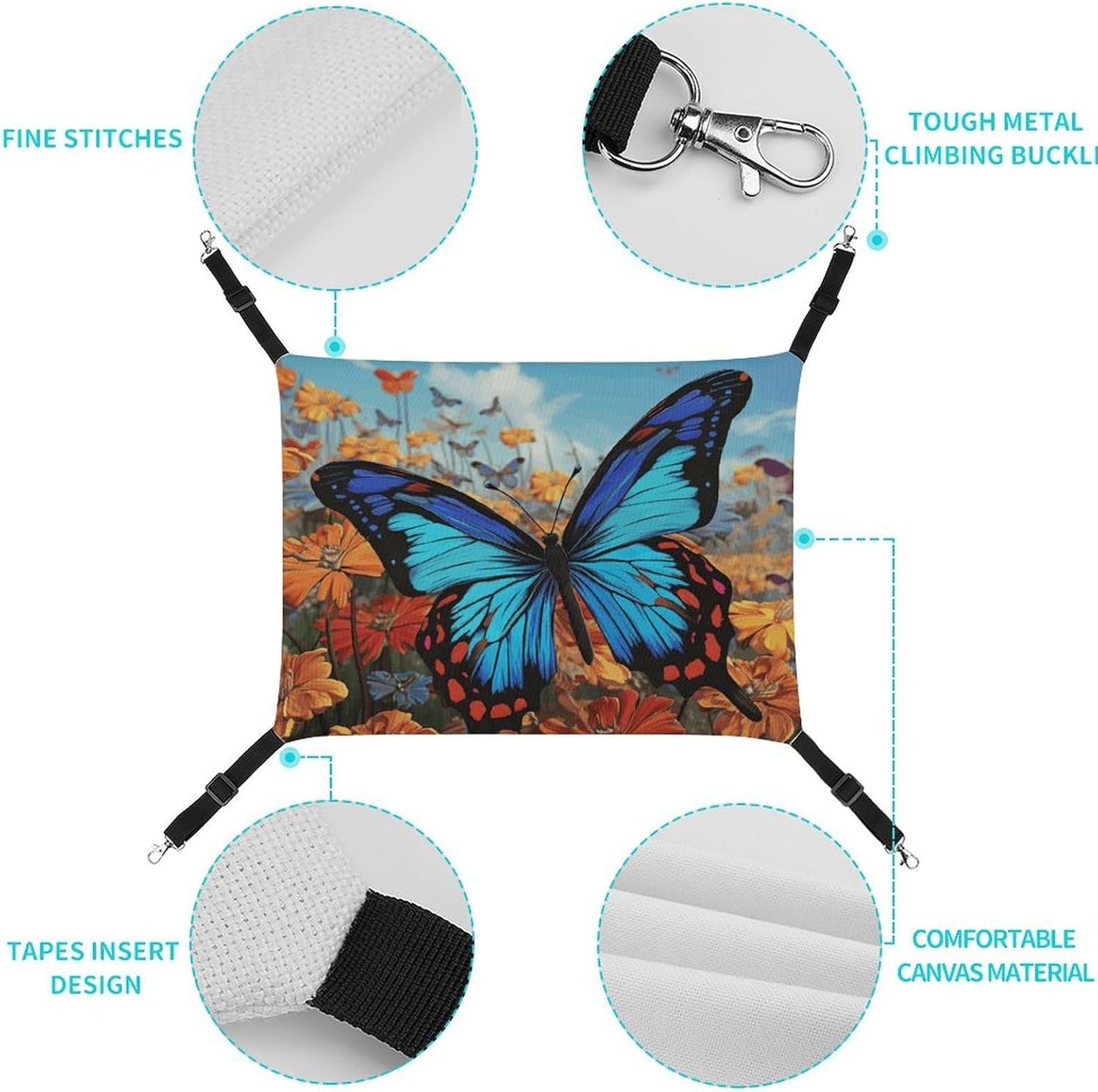 review Hanging Pet Hammock, Big Butterfly Printed Soft Breathable Pet Hammock with Adjustable Straps and Metal Hooks for Cats Small Dogs Rabbits Sugar Gliders