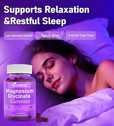 Miniatura 4 de Gomitas de complejo de magnesio, glicinato de magnesio L-treonato con vitamina D3, B6, calcio, potasio, CoQ10 y pimienta negra, para relajación,