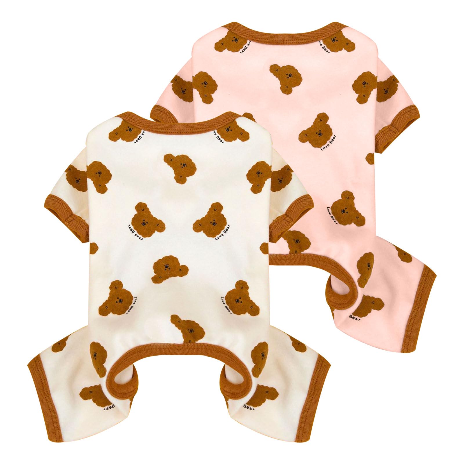 2 Pack Dog Pajamas Small Sized Dog Onesie Clothes Soft Stretchy Puppy Pajamas for Dogs Cats Girl Pet Costume Bear Printed Pjs Outifts French Bulldog Chihuahua Doggie Clothes (Pink&White, Small)