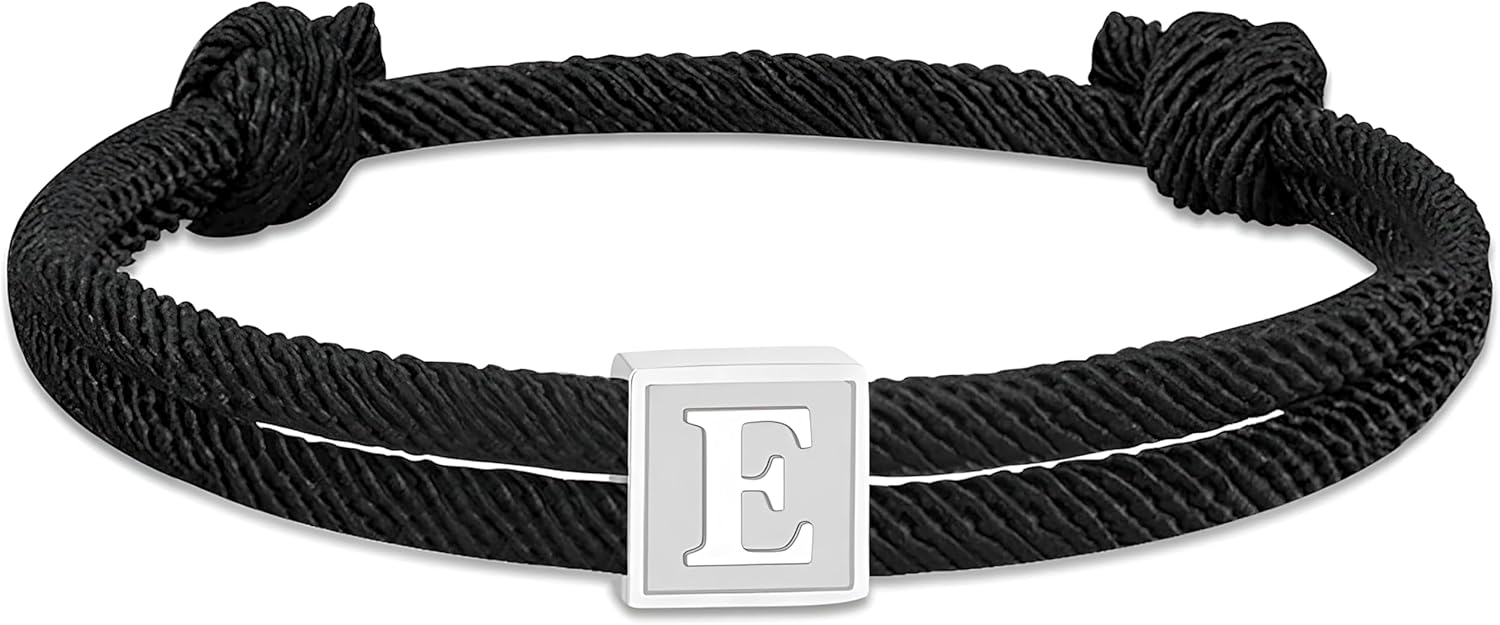 2025 Graduation Gifts, Rope Initial Bracelet for Men, Stainless Steel A-Z Letter Charm Bracelet, Handmade Braided Men Wrist Adjustable 7-13 Inches Letter Link Jewelry Father's Day Graduation Easter Basket Stuffer Gifts