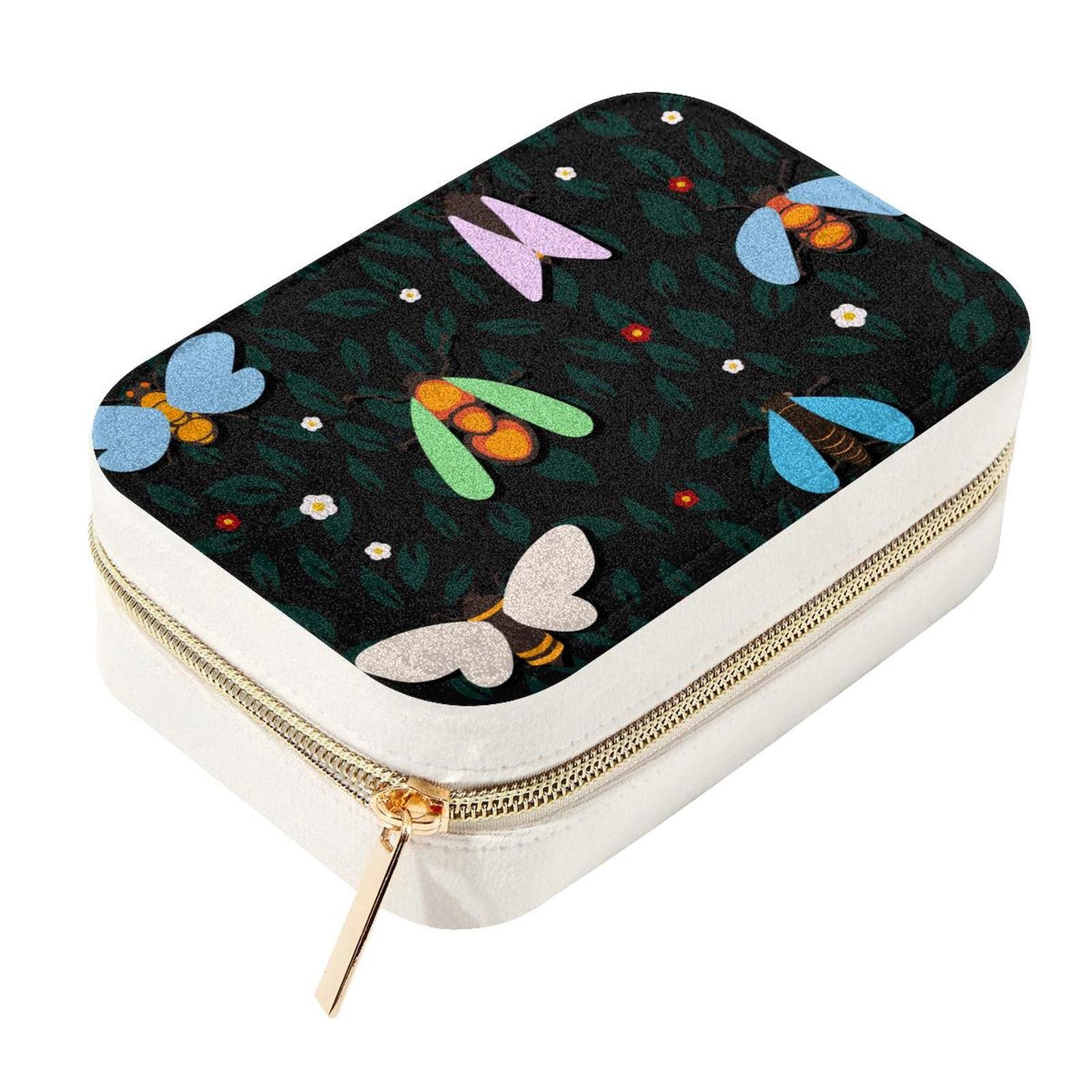 Boîte de rangement de bijoux en velours boîte zippée portable pour voyage et maison