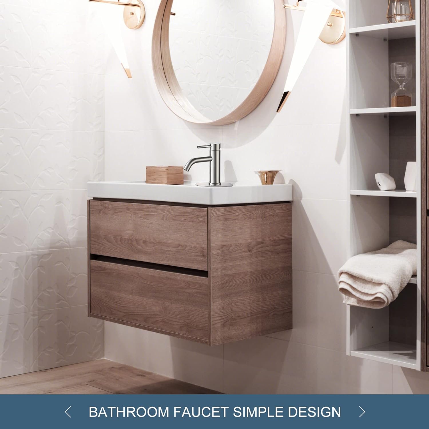 GENBONS Bathroom Faucets One Hole Modern Sink Faucet Brushed Nickel, Single Handle Rv Bathroom Faucet with 3 Hole Deck Plate, Water Supply Lines