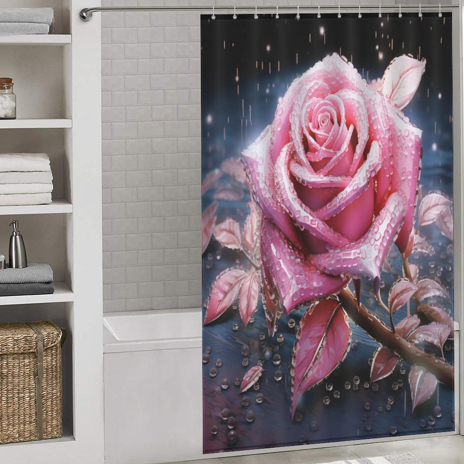 Rideaux de douche rose en tissu pour la salle de bain du domicile