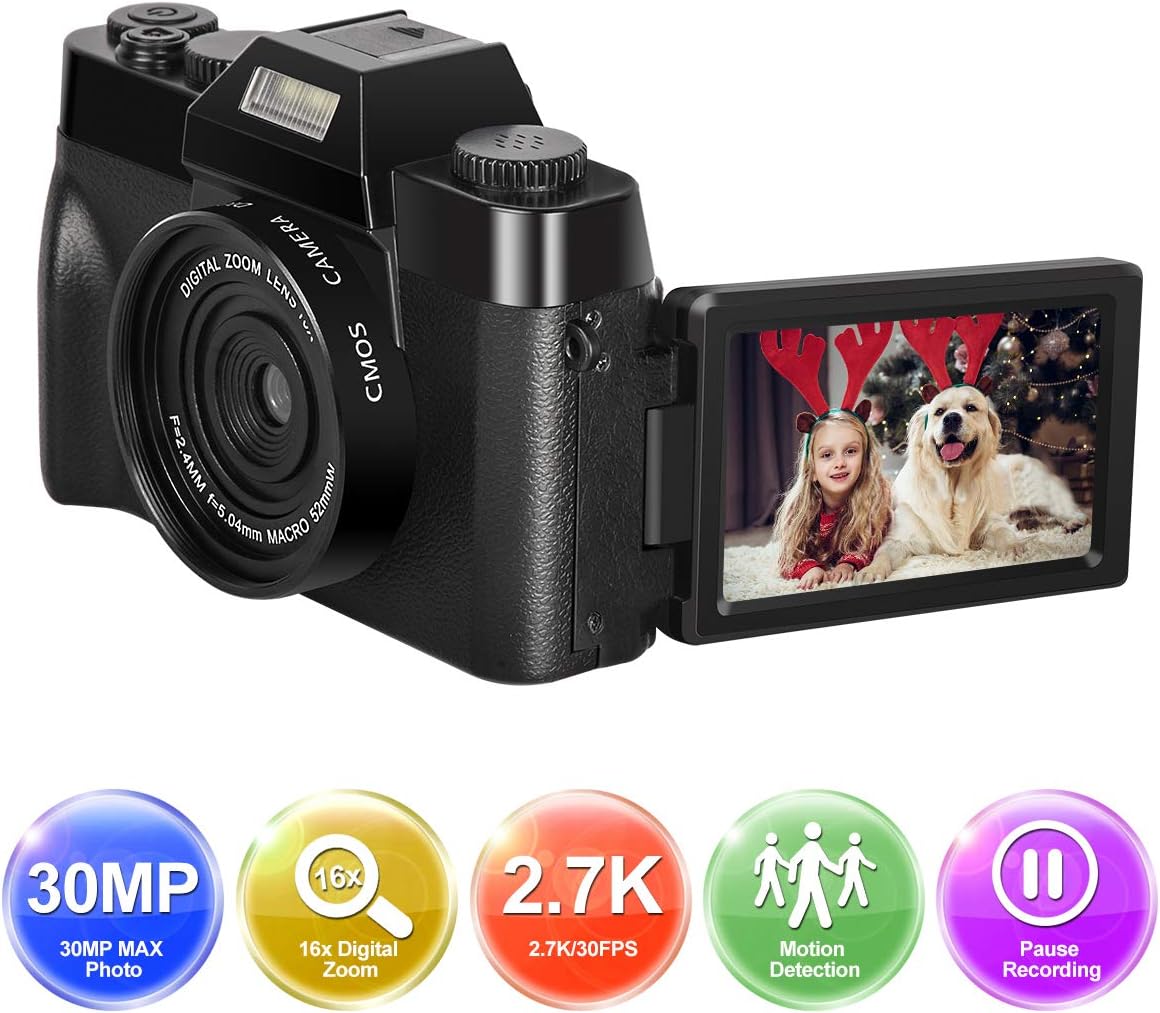 Digital Camera vlogging camera Mini Camera 1080P Full HD Camera 30.0MP Youtube Digital Cameras 3.0 Inch Flip Screen 16X Digital Zoom with Wide Angle Lens compact camera video camera