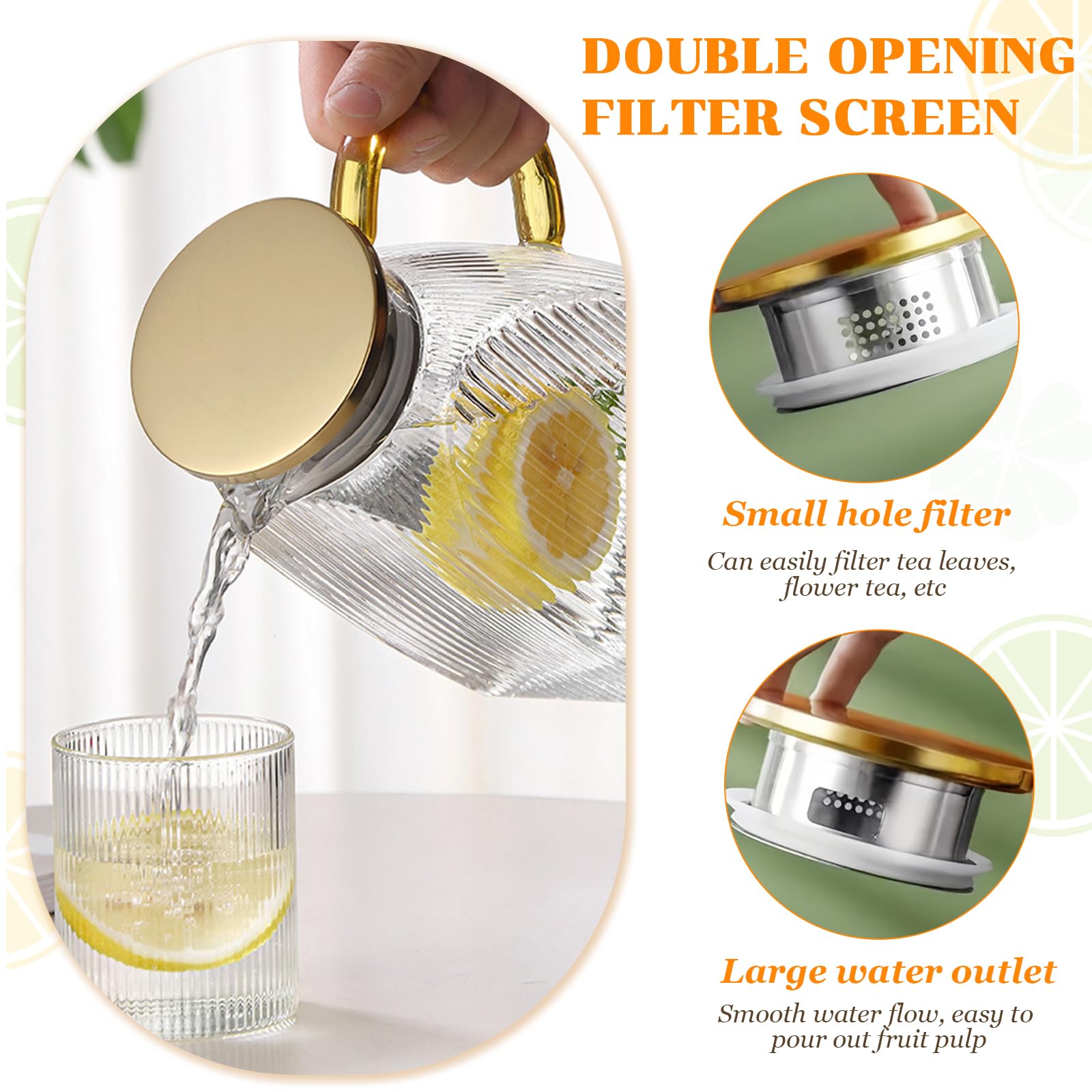 Pichet à Eau en Verre Borosilicate 1,8 L avec Couvercle et Anse, Carafe pour Boissons Chaudes & Froides