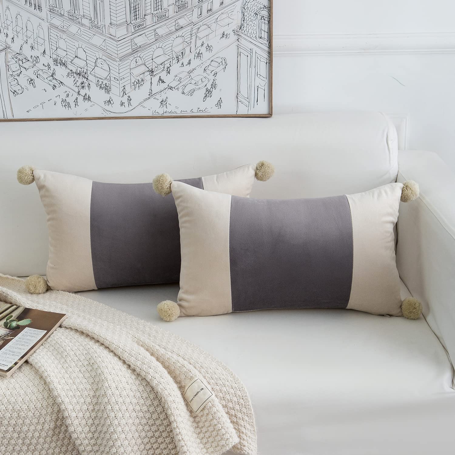 Federa Cuscino Boho Chic 45x45 Cm - Cotone Morbido Con Tufting E Cerniera Nascosta - Grigio