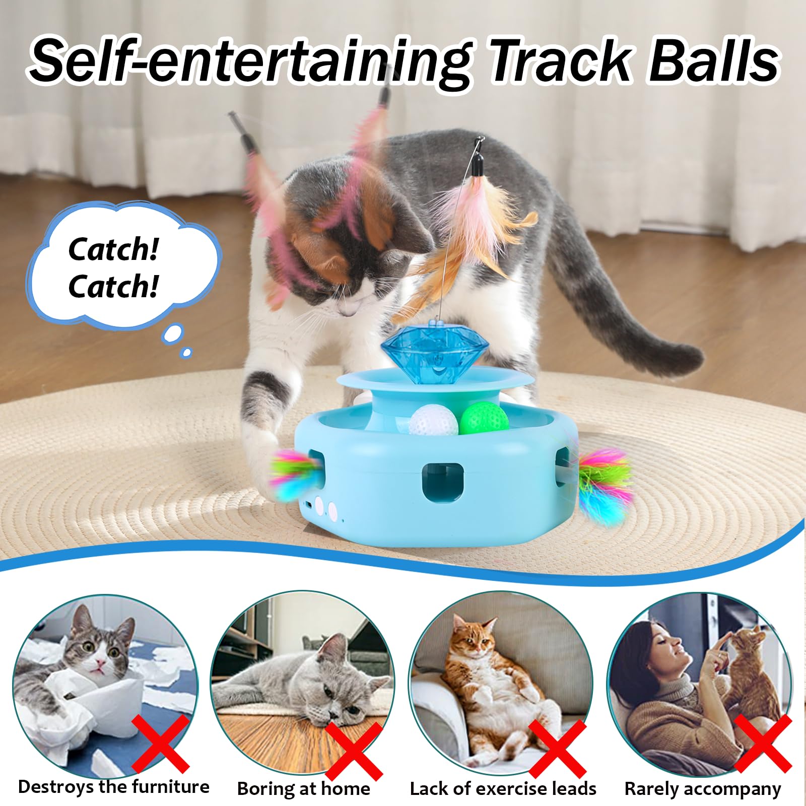 KugobarNe 4-in-1 Automatic Laser Cat Toy, Interactive Kitten Toy Cat Laser Pointer Toy, Fluttering Butterfly Electronic Cat Toy, Random Moving Ambush, Track Balls, Cat Interactive Toys for Indoor Cats