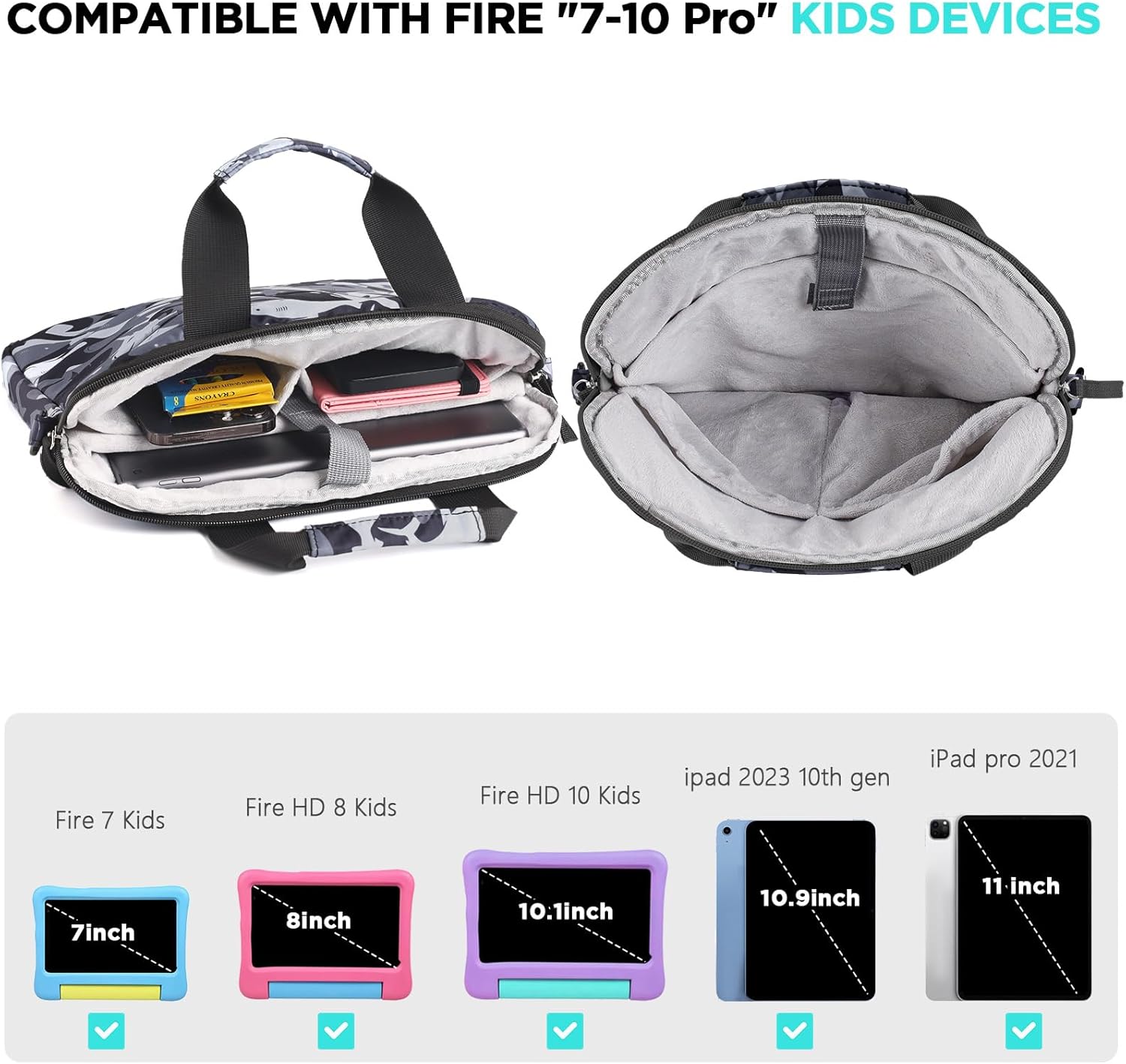 Kids Tablet Bag for Boys, Kids Tablet Carrying Case for Fire HD 10, HD 8, Fire 7 Sleeve Bag Kid Kindle Bag, iPad Bag for Kid, Shark Black - Image 5