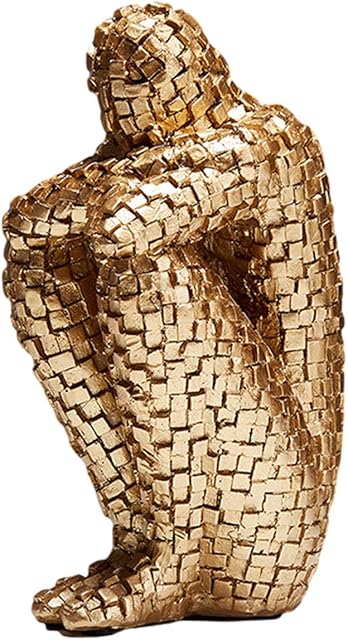 Desktop Decor, Resin Thinker Style Abstract Sculpture Statue Collectible Figurines Squatting Figure Resin Ornament Decorative Craftwork for Living Room Bedroom Sculptures Home Decor (Gold, M)