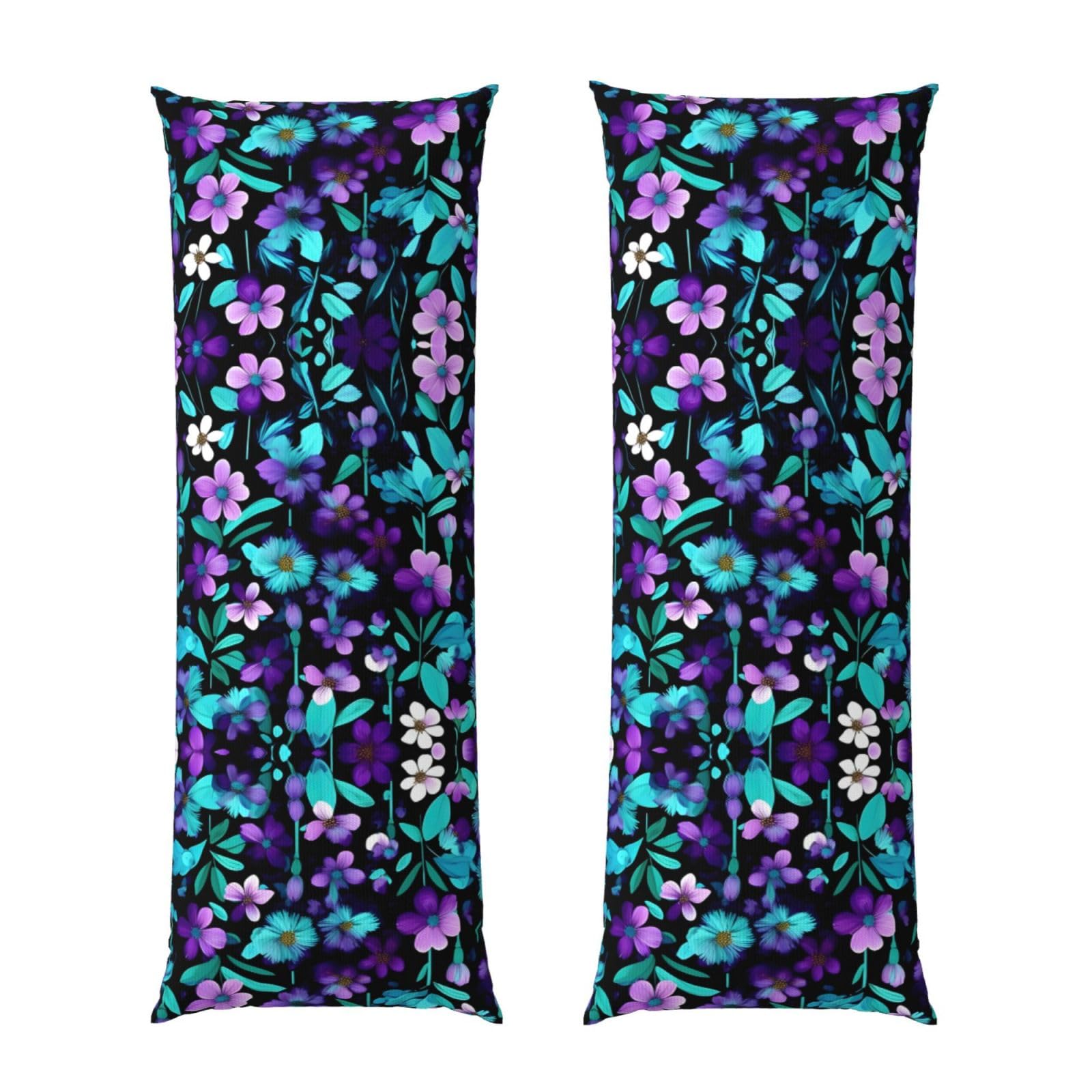 Housse de coussin de corps floral violet bleu sarcelle taie d'oreiller longue