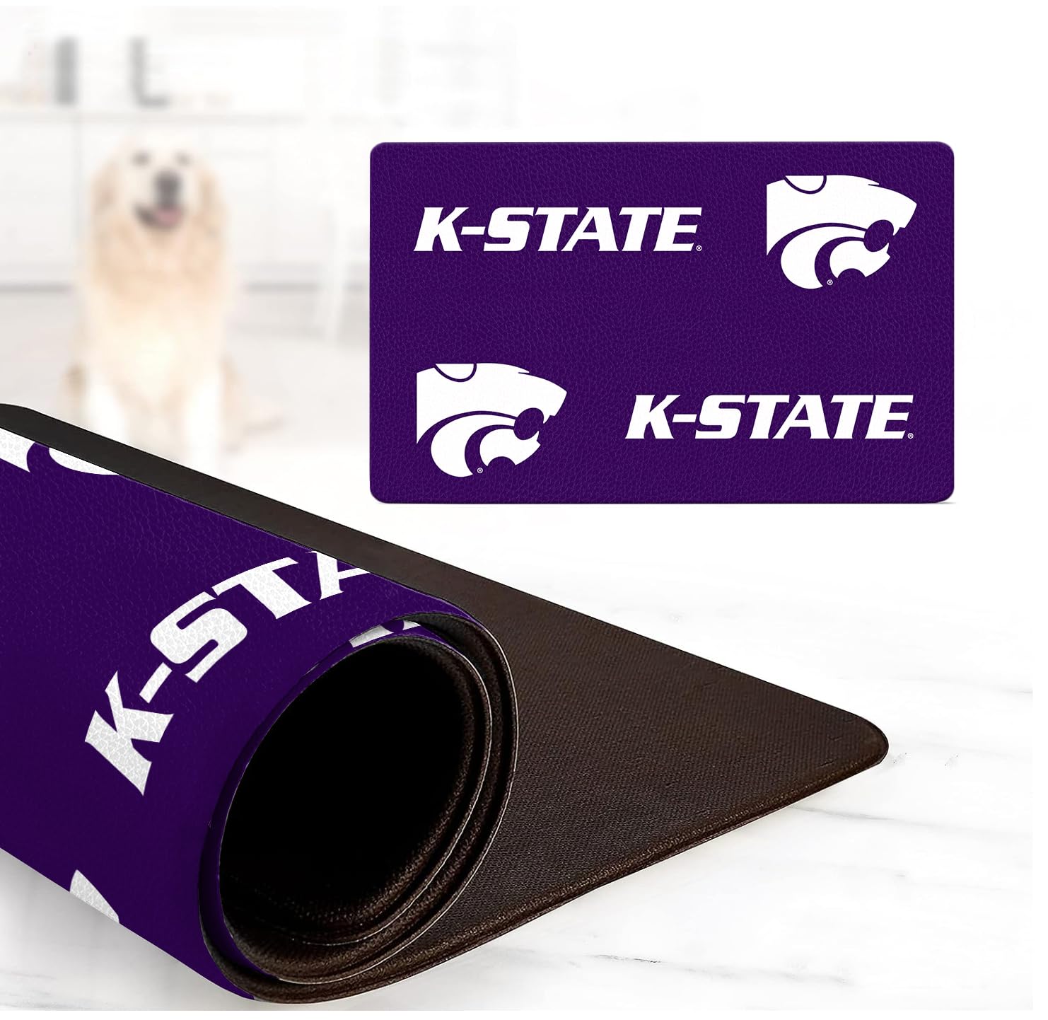 Kansas State Wildcats Food and Water Placemat for Dogs and Cats | 16" x 28" | Non-Slip | Water-Proof