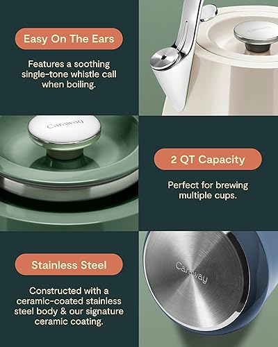 Miniatura 3 de Caraway Hervidor de té silbante de 2 cuartos - Tetera de acero inoxidable duradera - Hervir rápido, agnóstico para estufa - No tóxico, libre de PTFE