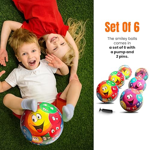 Miniatura 5 de New Bounce Pelotas hinchables para niños, bola sonriente para parque infantil, juego de 6 bolas con inflador, bola de 8.5 pulgadas para niños, niños