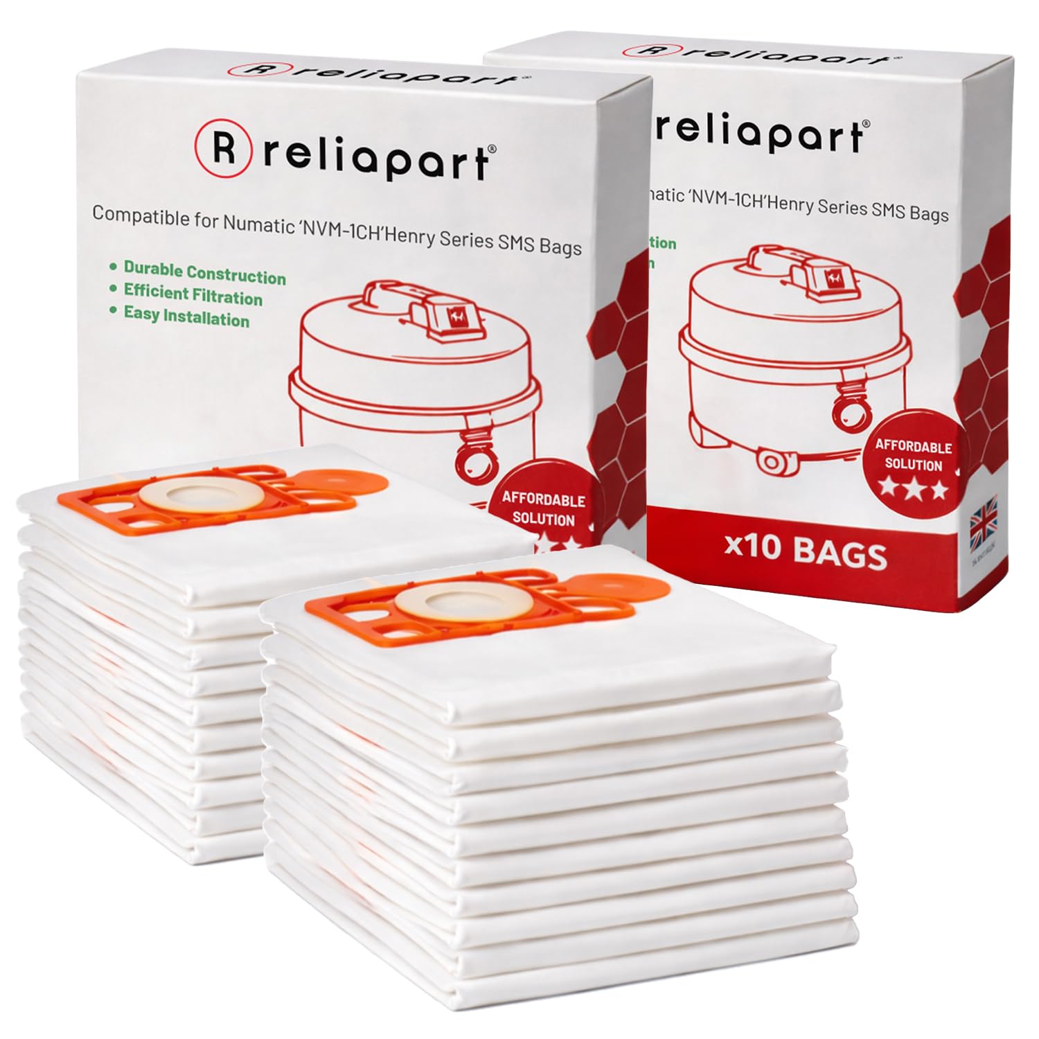 Reliapart Compatible Numatic Henry Hetty Microfibre SMS Dust Bags (10 Bags) NVM-1CH for Henry Hetty James NRV200 NVR225 RSV200 Series 604015 Dust Vacuum Cleaner Bags (20 Dust Bags)