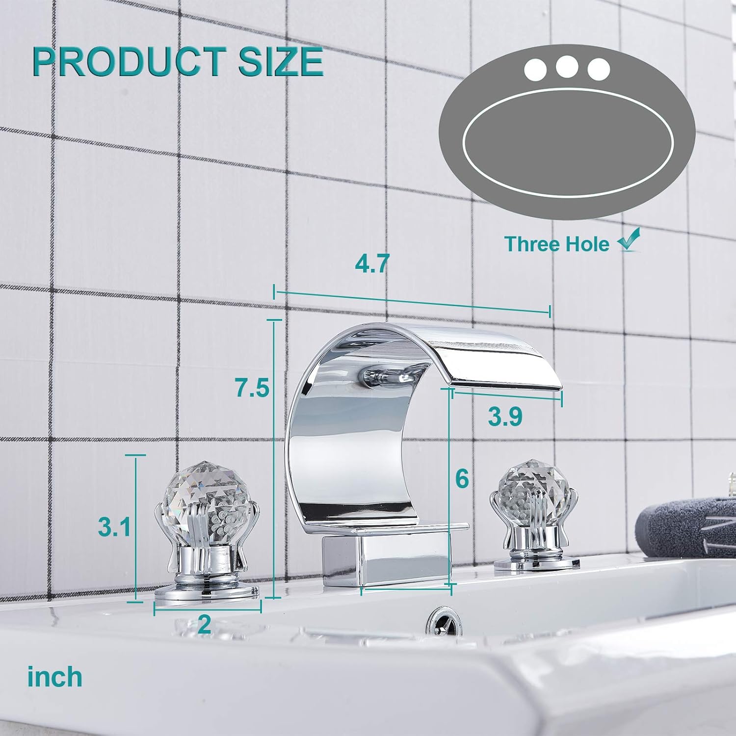 Hottest Sale NeierThodore High Arc Waterfall Widespread Bathroom Sink Faucet 2 Crystal Handles 3-Hole 8-Inch Vanity Basin Mixer Tap Chrome Finish Commercial Best Review NeierThodore High Arc Waterfall Widespread Bathroom Sink Faucet 2 Crystal Handles 3-Hole 8-Inch Vanity Basin Mixer Tap Chrome Finish Commercial
