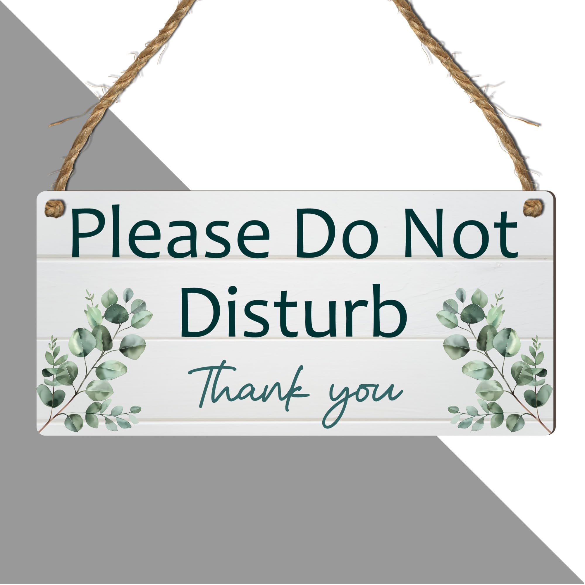 Please Do Not Disturb Hanging Sign – Rustic Wooden Effect Plaque with Floral Designs – Bedroom, Office, Spa or Therapy Room Door Sign (Green Leaves, Large: 29 cm (H) × 13.5 cm (W))