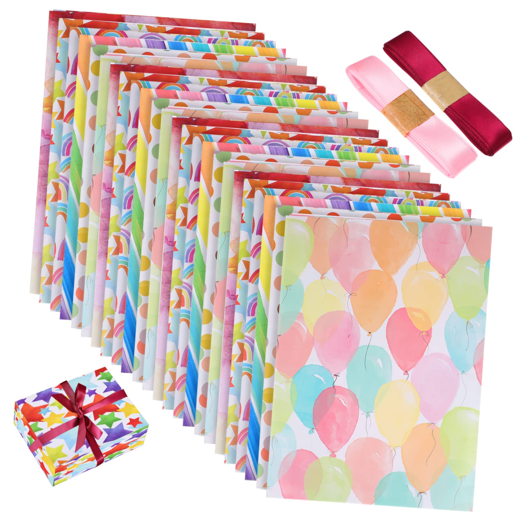 Geschenkpapier zum Geburtstag 1 Satz mit Bändern aus Papier und Polyester
