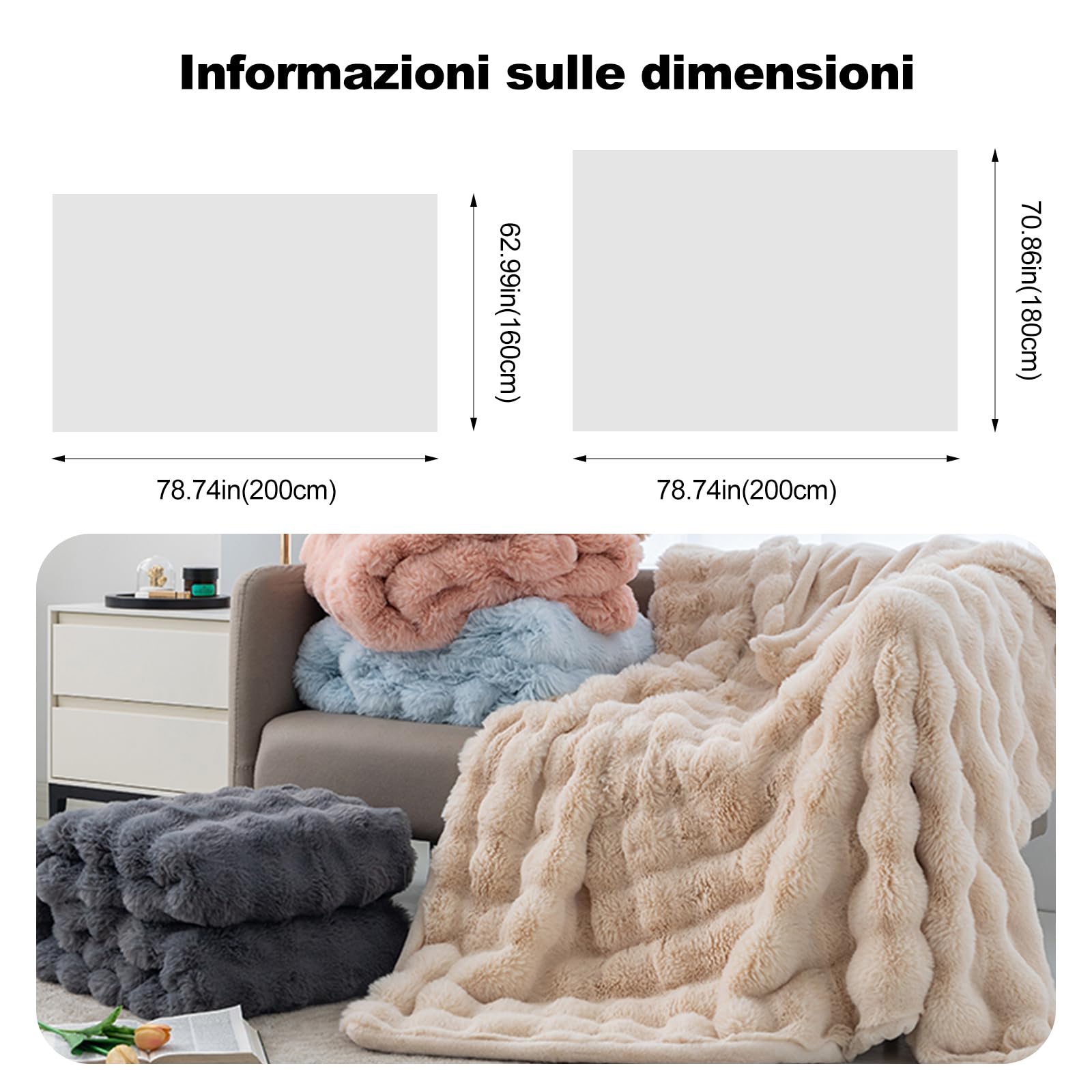 Ergocar Coperta, Coperta in Pelliccia di Coniglio Finta, Reversibile Coperta Soffice e Accogliente, Coperta da Divano Morbida, Coperta Decorativa, per Divano, Letto, Viaggi