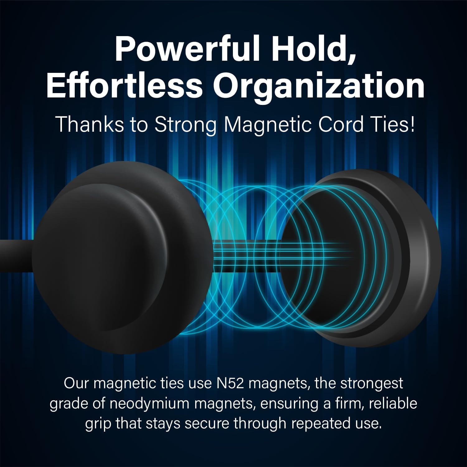 Magnetic Cable Ties, 50 Pack – Reusable Silicone Snap-On Multi-Purpose Cord Organizer for Bundling Cables and Wires at Home, Office or Travel, 7.5 in, Assorted Colors