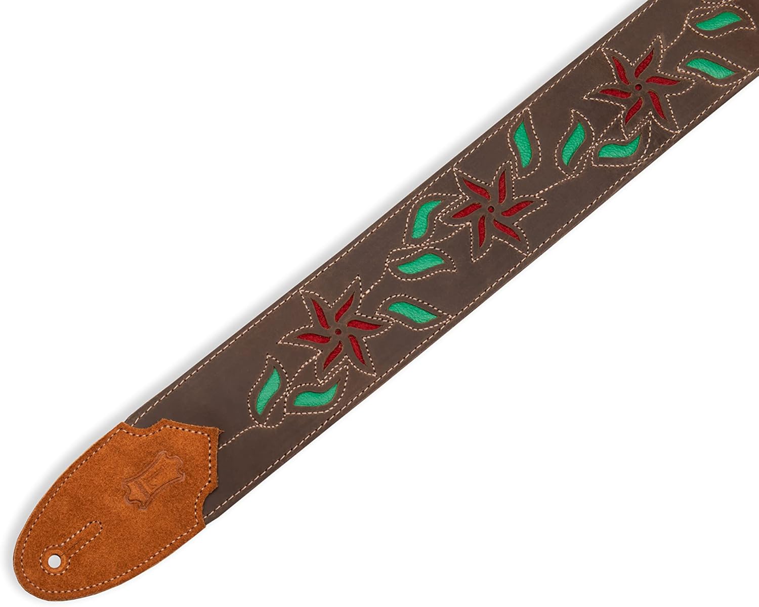 Levy's Leathers Levy’s 2.5" Vine Series Brown Leather Red Flowers and Green Leaves Guitar Strap (M4FV-DBR_RED)