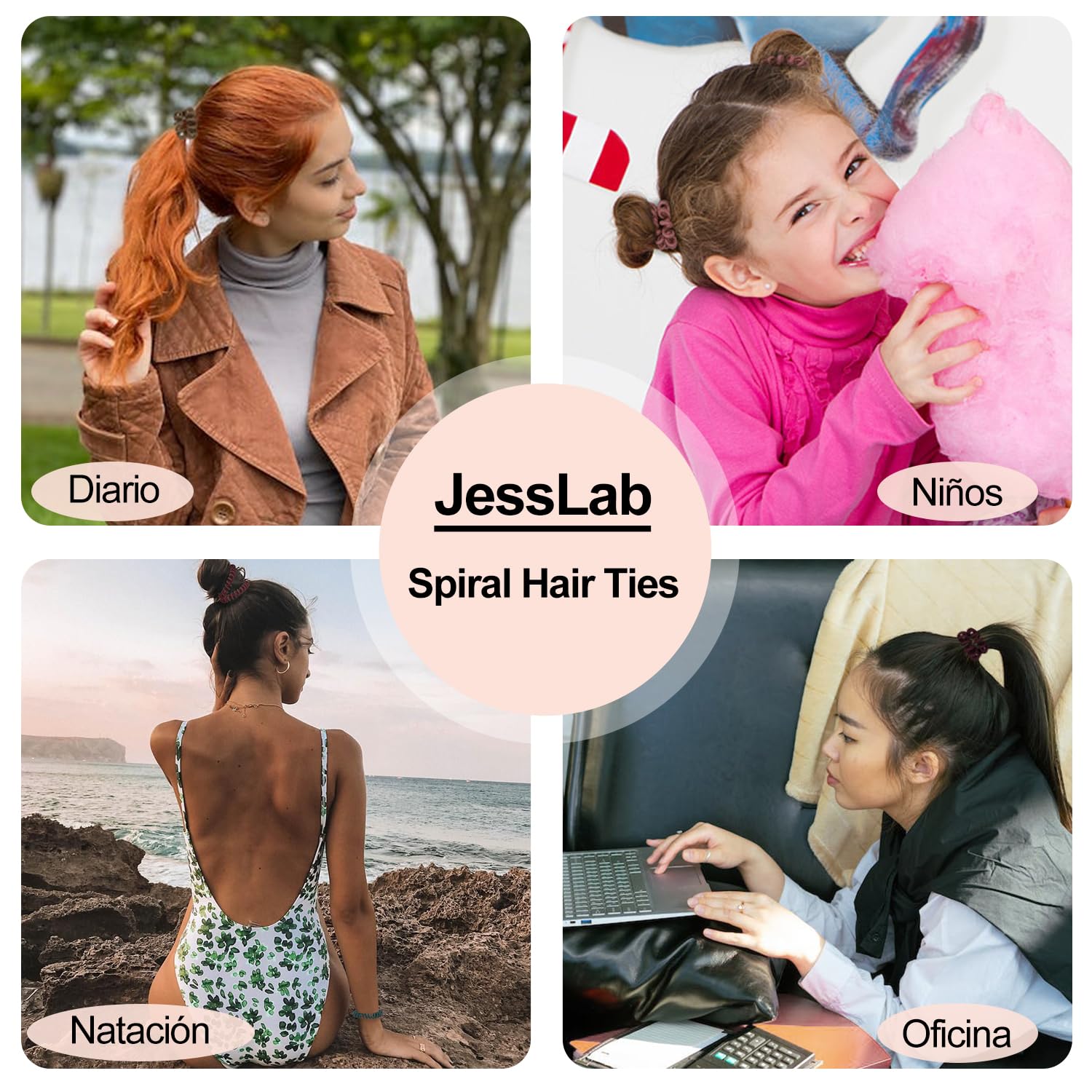 JessLab Lazos de Cabello en Espiral, 20 Pcs Traceless Cable Telefónico Sin arrugas Bobina de Plástico Titulares de Cola de Caballo sin Daños Accesorio para el Cabello para Niñas Mujeres Damas Regalo