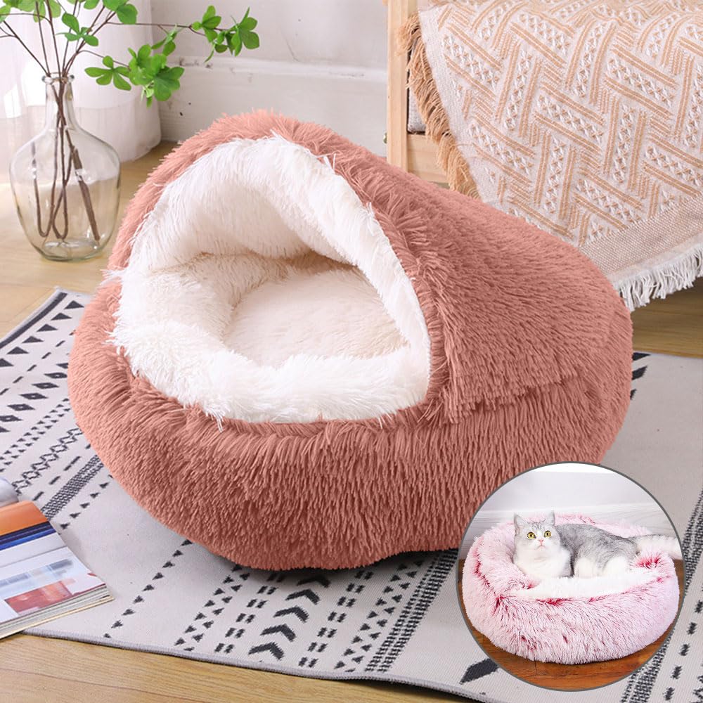 DOTBUY-SHOP Dog Bed Washable, Soft Comfy Cat Bed Felt Donut Dog Bed, Dual-Use Pet Bed With Slip-Resistant Bottom, Orthopedic Dog Beds Gift for Small Dogs and Cats (65cm,Dark Pink)