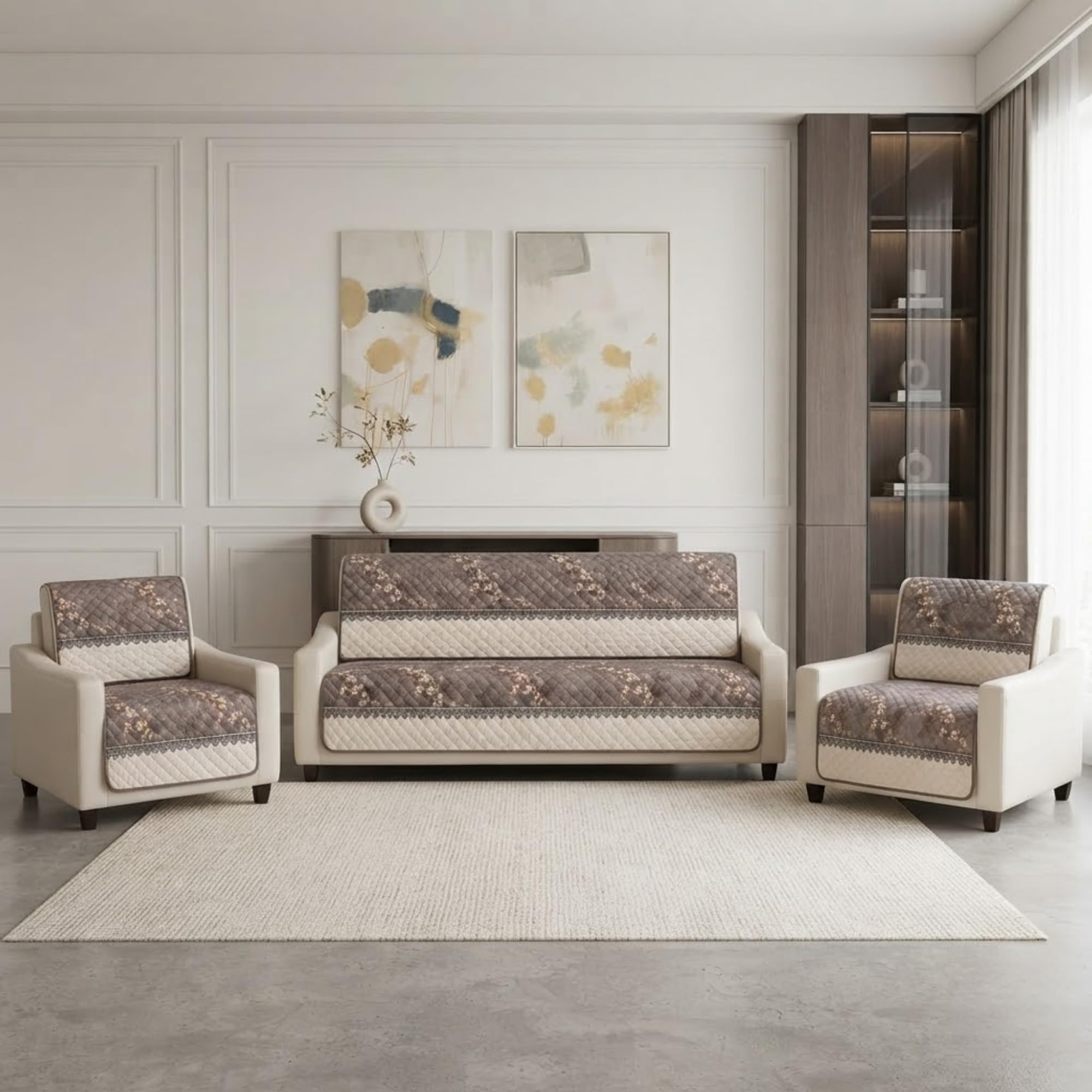 Velvet Quilted Sofa Cover Set - 5 Seater Protection -21 Velvet Quilted Sofa Cover Set - 5 Seater Protection -21