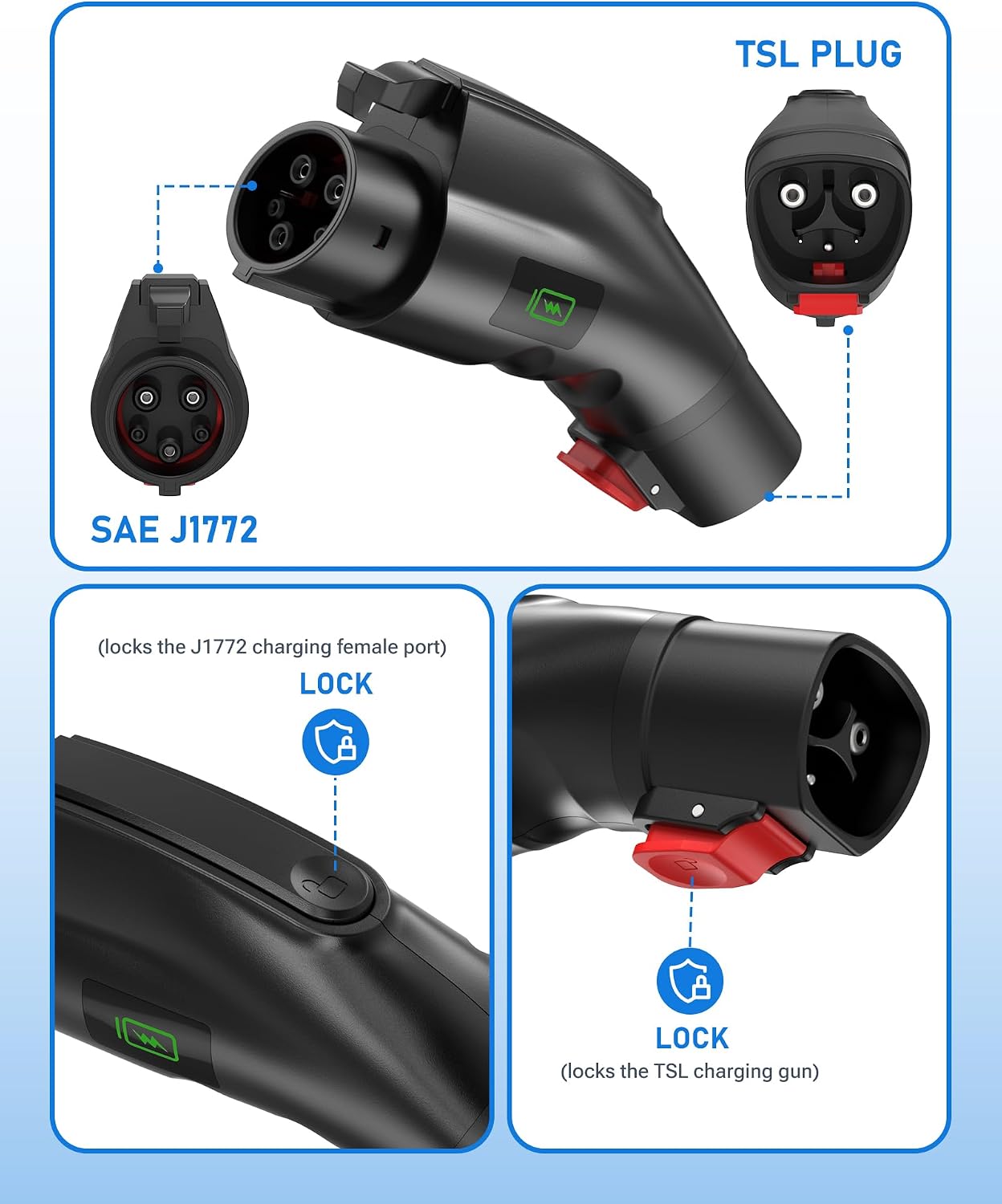 for Tesla to J1772 Adapter, NACS to J1772 EV Charging Adapter with Light Indicator, SGS Safety Certified Max 60A 250V, Compatible with Tesla Wall/Mobile/Destination Chargers