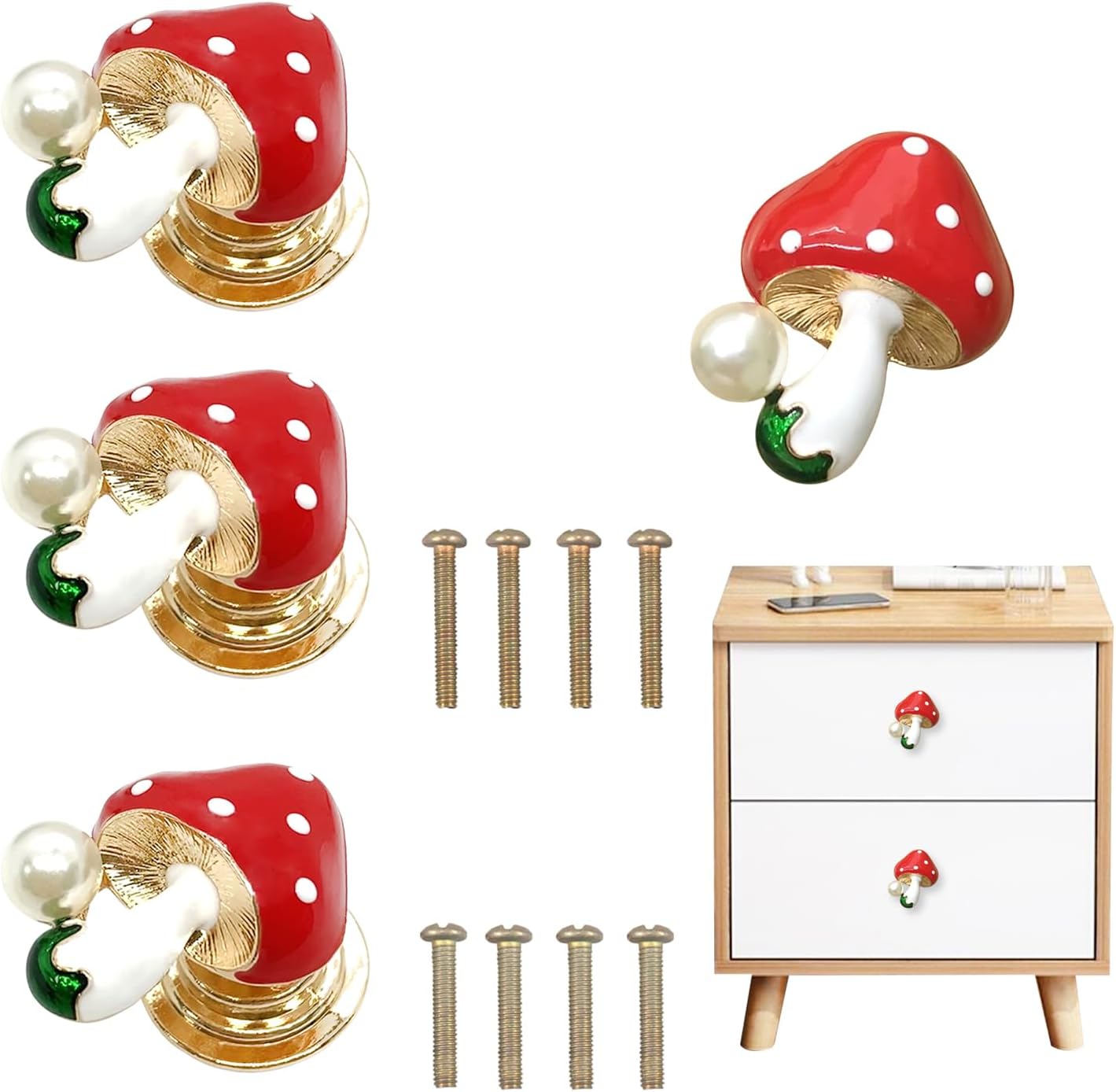 4 pcs Mushroom Shapes Drawer knobs Door Handles Single Hole Pulls Handles Gold Dresser Pulls for Dresser Drawers for Cabinet Closet Drawer Dresser Wardrobe Cupboard