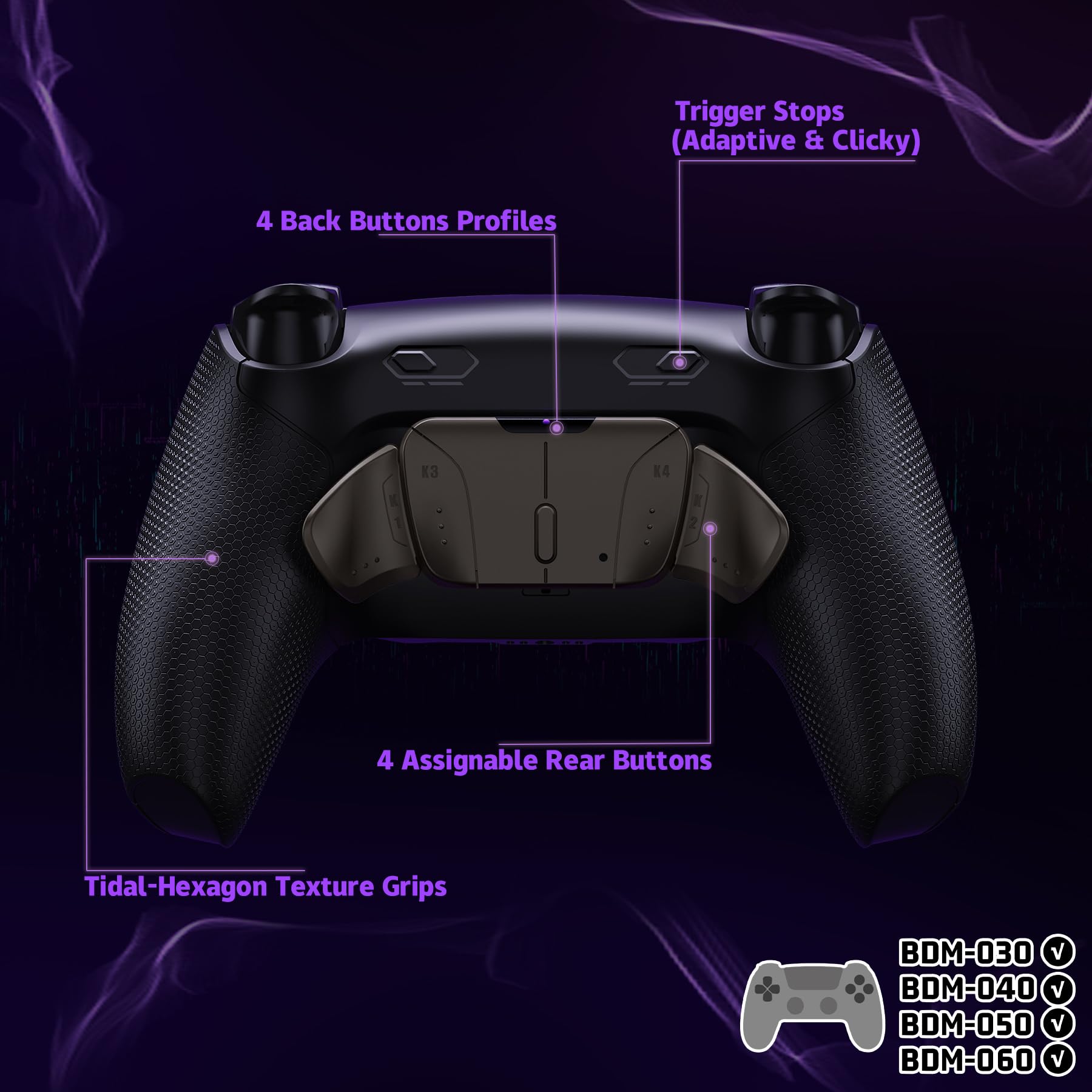eXtremeRate RISE4 Plus MAX Remap Kit per ps5 Controller BDM-030 040 050 060, 4 Palette Posteriori Programmabili in Metallo & Clicky Trigger Stop per ps5 Joystick - Senza Controller, Nero