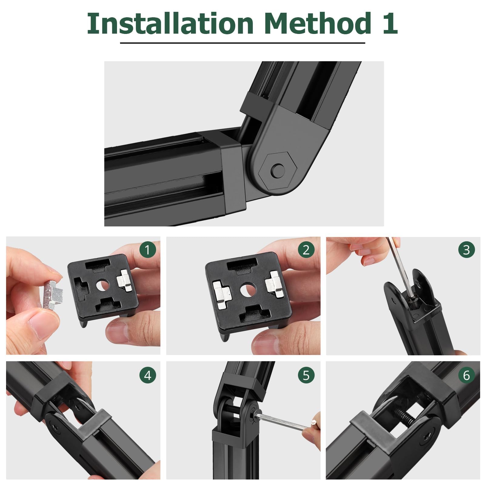 JiGiU Giunto angolare nero regolabile per profilo in alluminio 3030, 8 mm, con leva di serraggio, cerniera flessibile, materiale di fissaggio per parti della stampante 3D, progetti fai da te (4 pezzi)